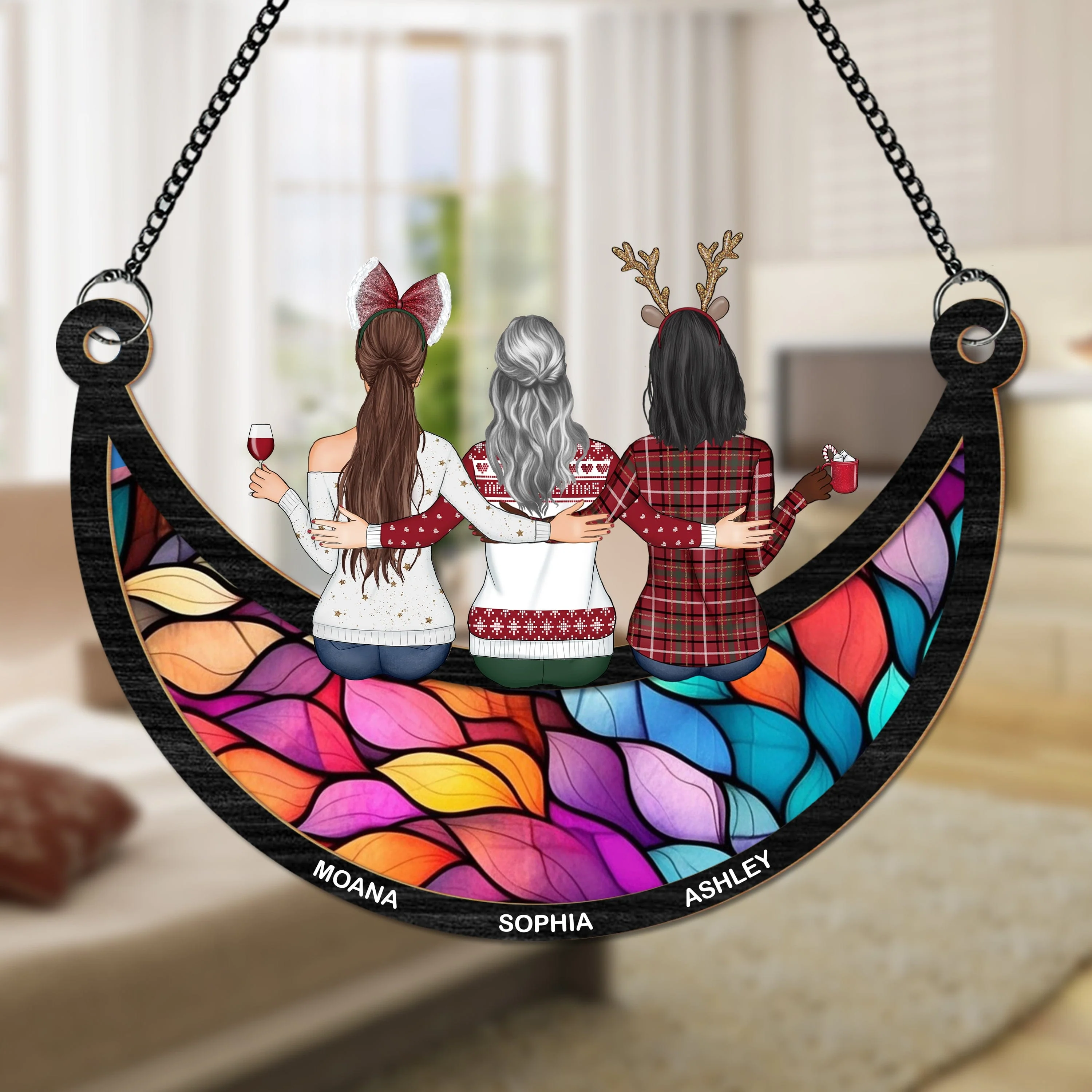 Friends, Sisters Sitting On The Moon Personalized Gift Suncatcher HA75 891360 - Image 4
