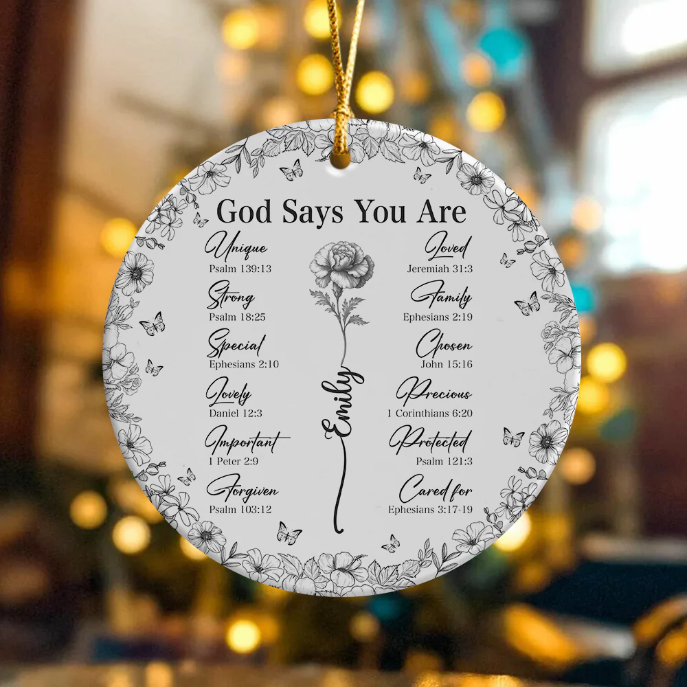 God Says You Are Christian Toile De Jouy Style - Personalized Ceramic Ornament HA75 897158 - Image 3
