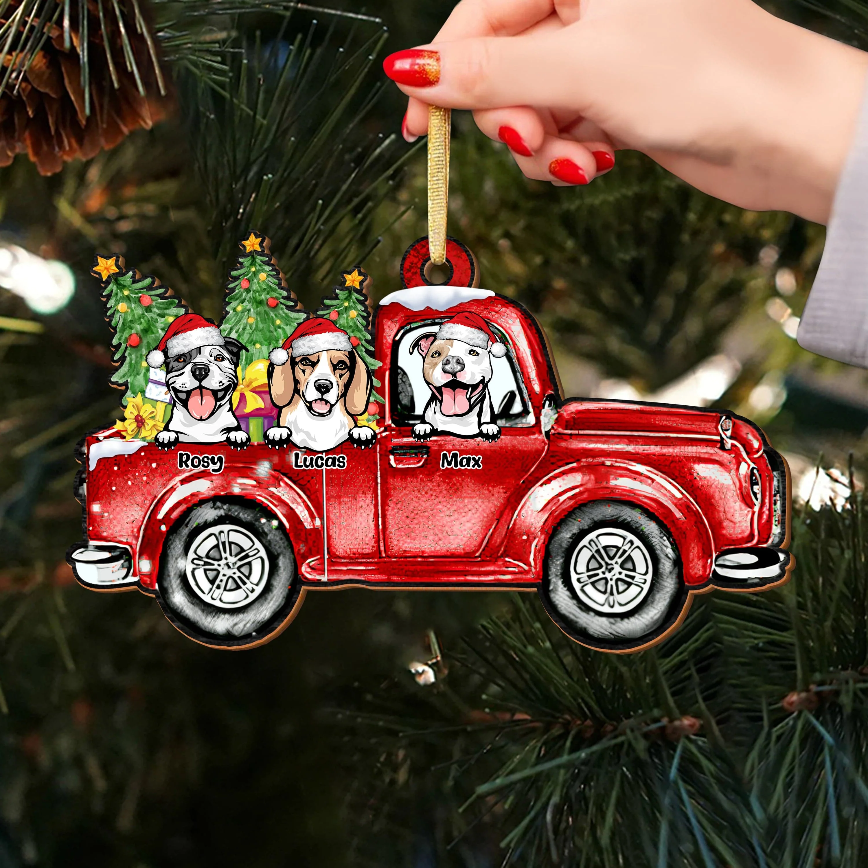 Happy Christmas With Dog Personalized Gift Wood Ornament HA75 891282
