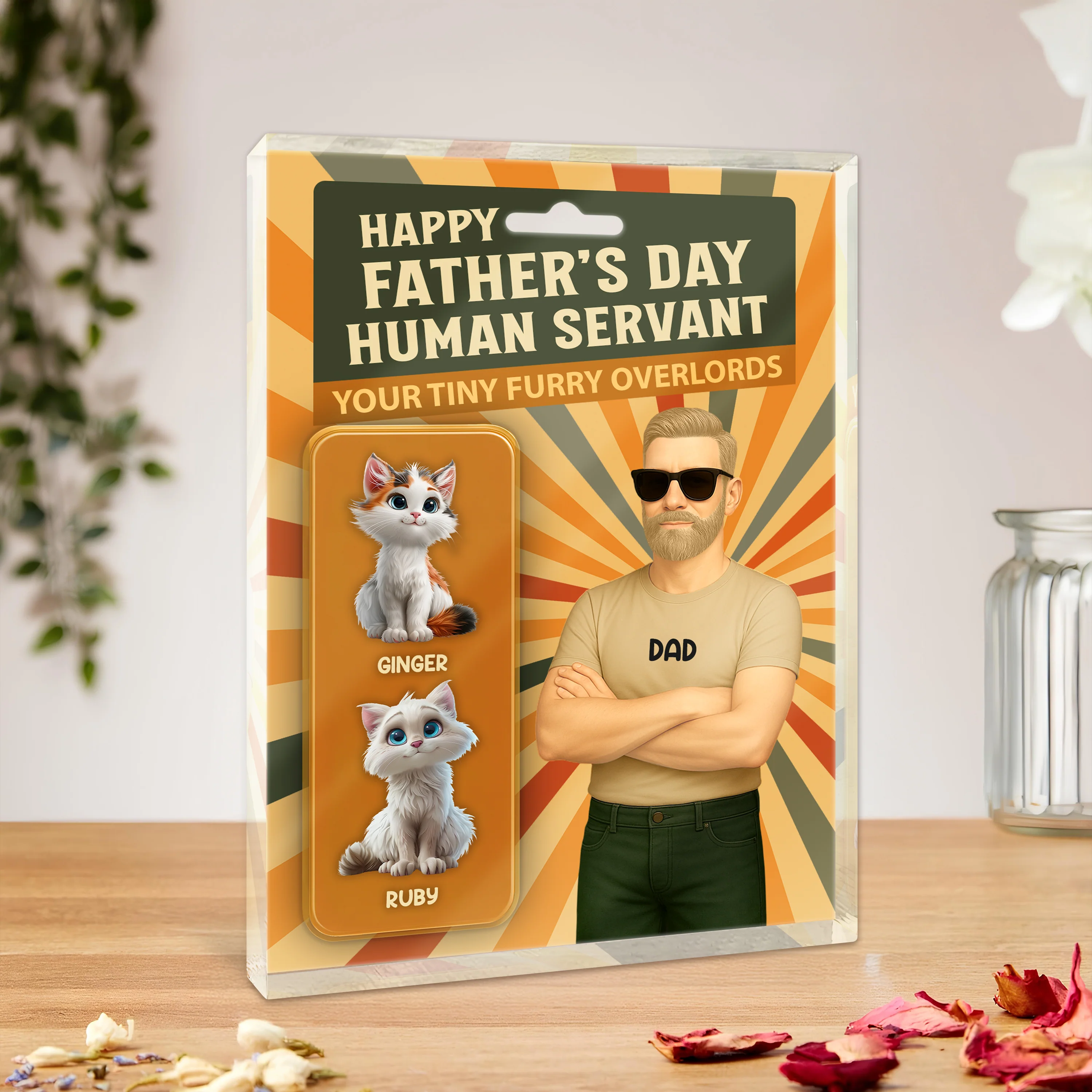Happy Father's Day Human Servant Cat Dad Figure Personalized Acrylic Block Plaque HA75 892354 - Image 2