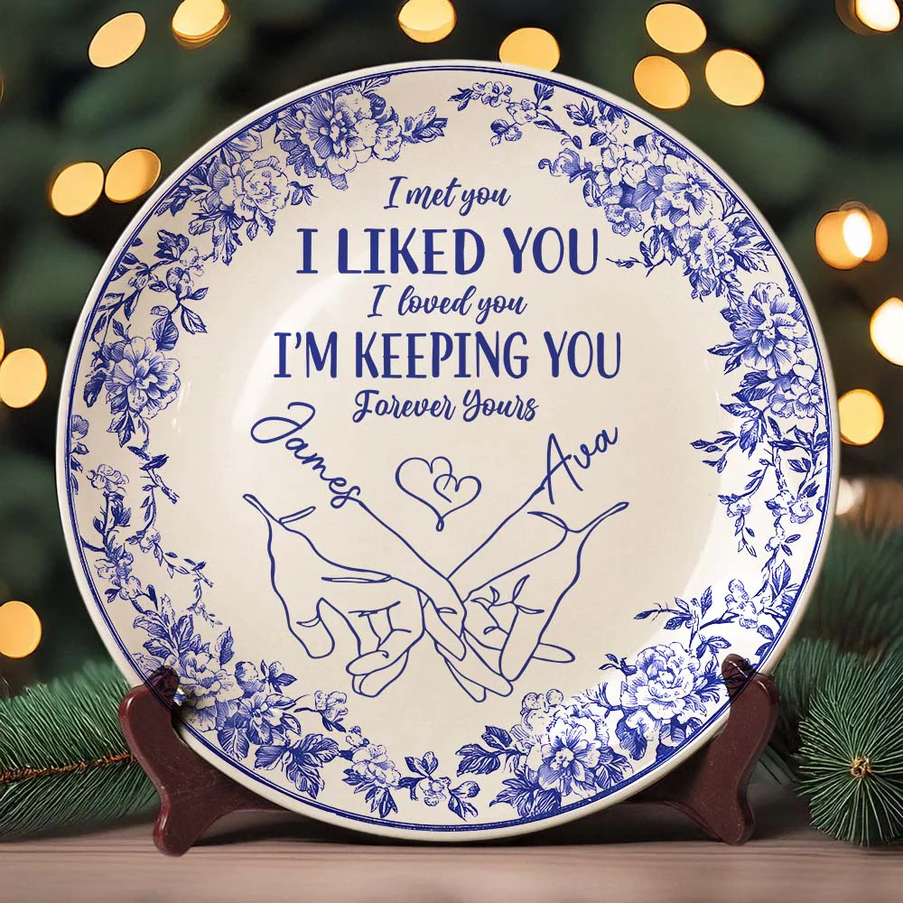 I'm Keeping You Forever Chinoiserie Toile De Jouy Style Couple Personalized Ceramic Plate Gift For Husband Wife, Anniversary HA75 892648 - Image 2