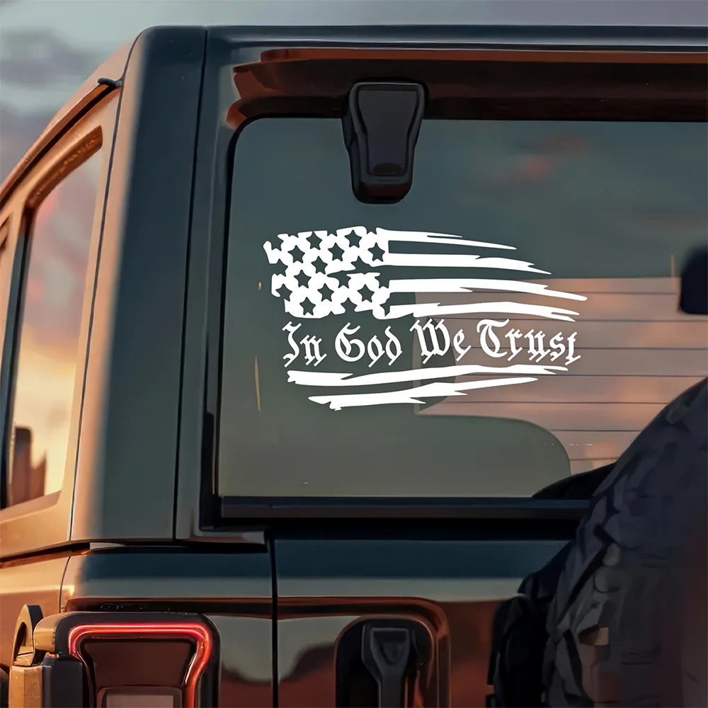 In God We Trust Decal Sticker - American Flag Car Window Decal Sticker HA75 898374 - Image 2