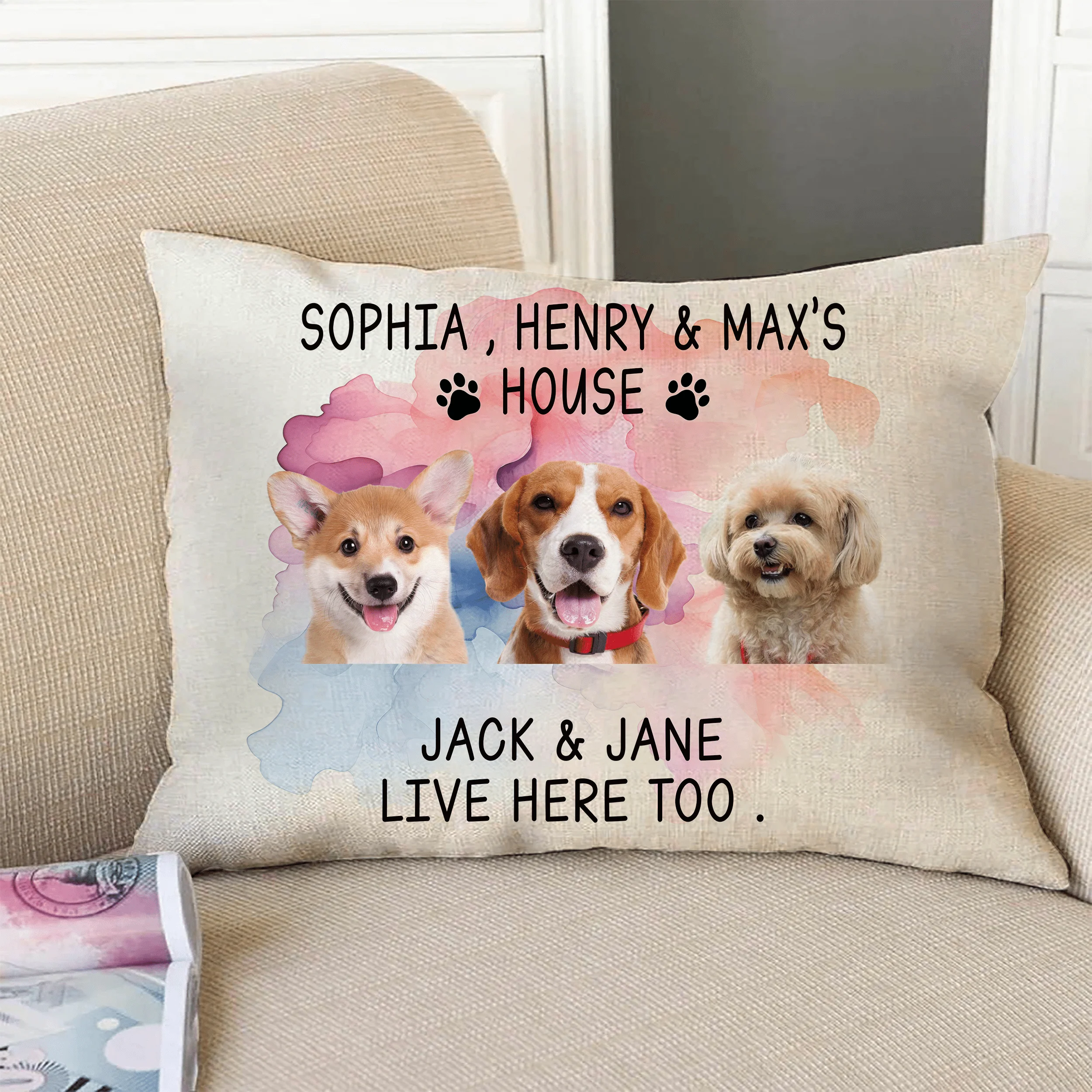 Custom Photo Live Here Too For Dog Lovers Medium Pillow HO82 890476