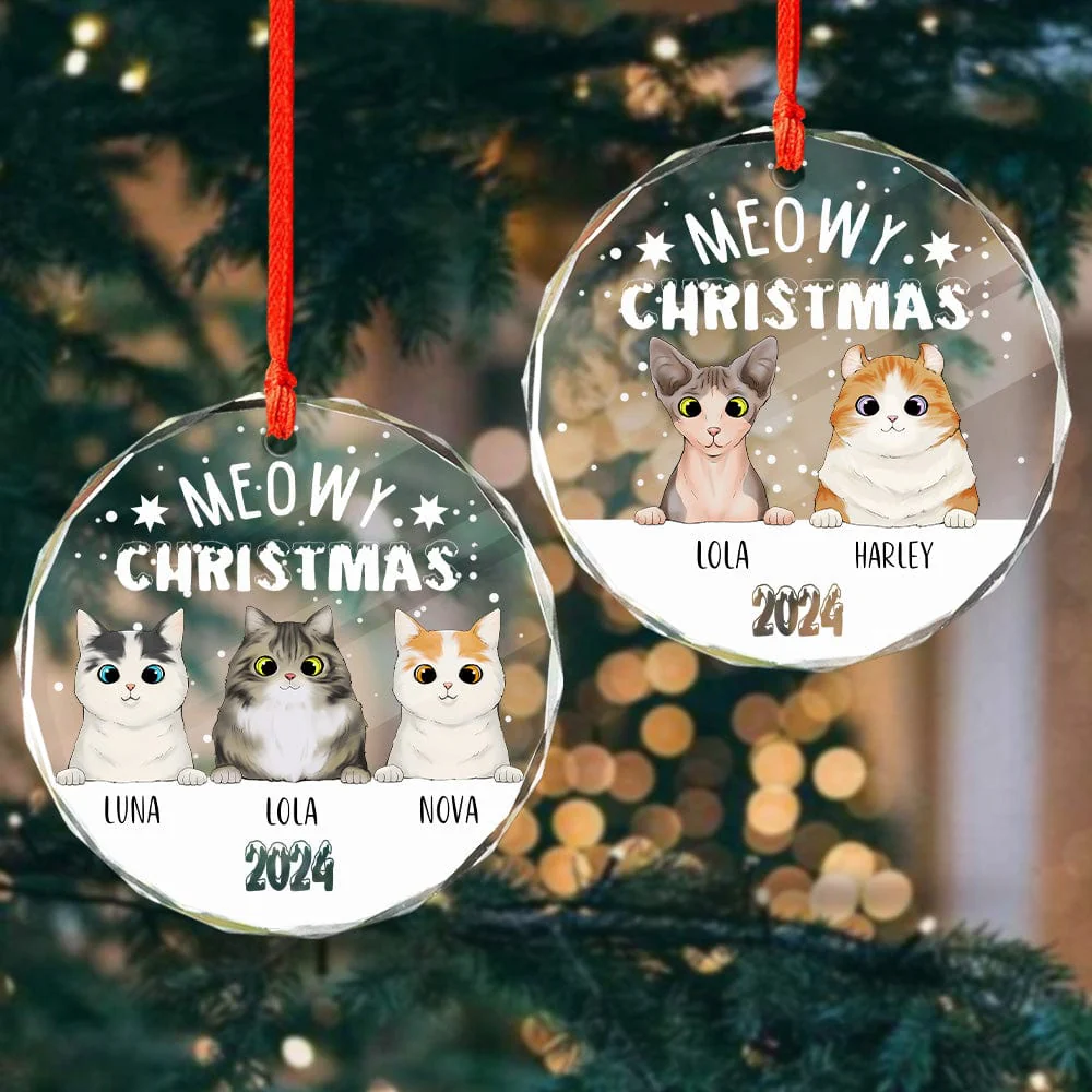 Meowy Christmas Personalized Cat Glass Ornament HA75 891490 - Image 4