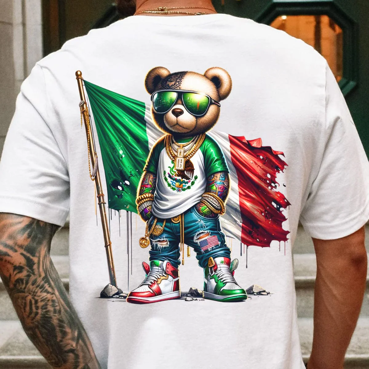 Mexico Flag Teddy, Cartoon Bear, Cool Mexican Flag Bear Back Shirt HA75 891488