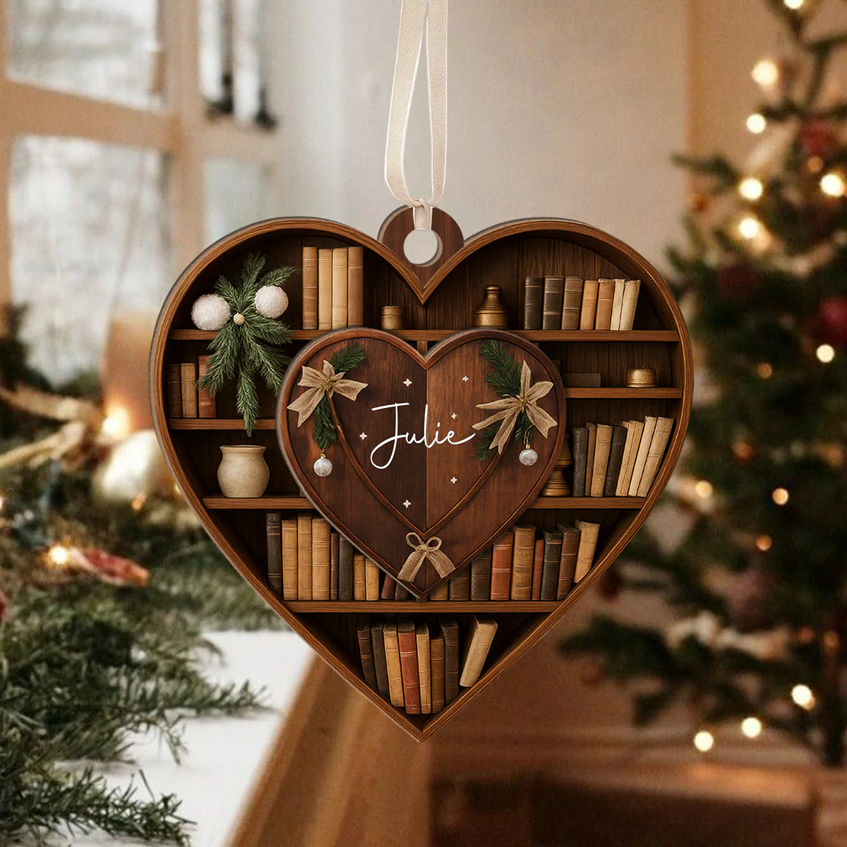 Personalized Bookshelf 2 Layer Wooden Ornament Book Lover Gift HA75 897490 - Image 2