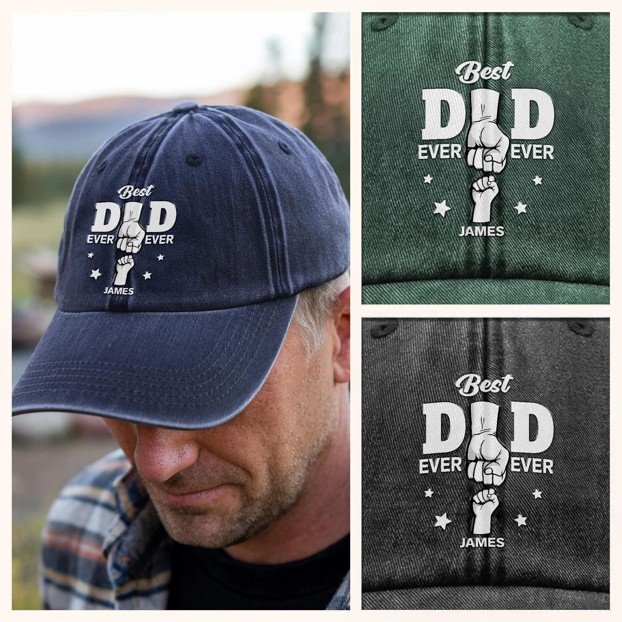 Personalized Cap - Best Dad Ever Ever Washed Denim Baseball Cap HA75 892476 - Image 6