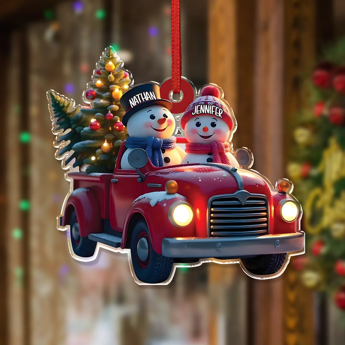 Personalized Couple Snowman Red Truck Couple Acrylic Ornament HA75 897584 - Image 6