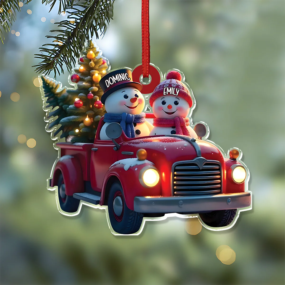 Personalized Couple Snowman Red Truck Couple Acrylic Ornament HA75 897584 - Image 7