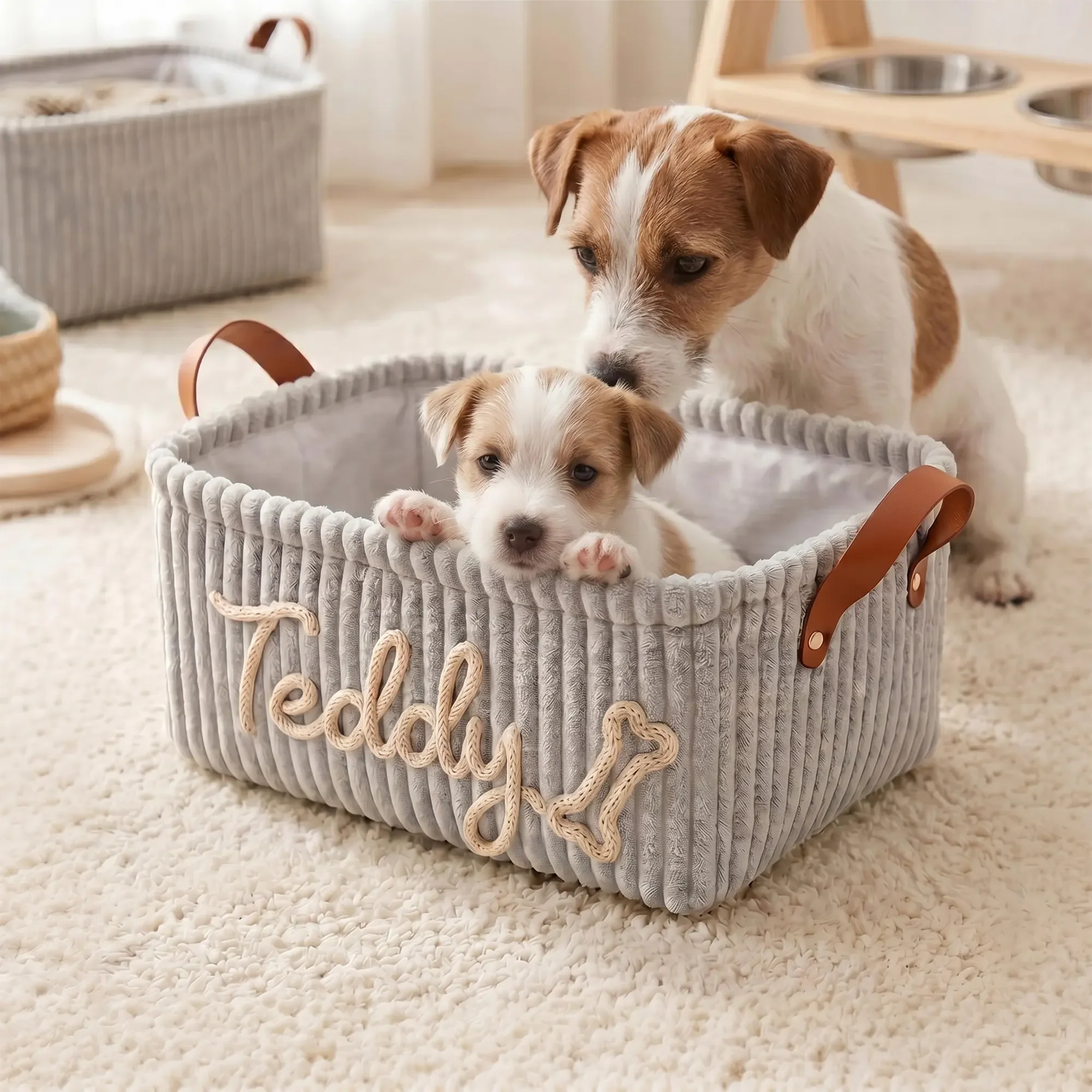 Personalized Dog Cat Pet Rectangle Toy Basket – Corduroy Pet Organizer with Name HA75 921704 - Image 10