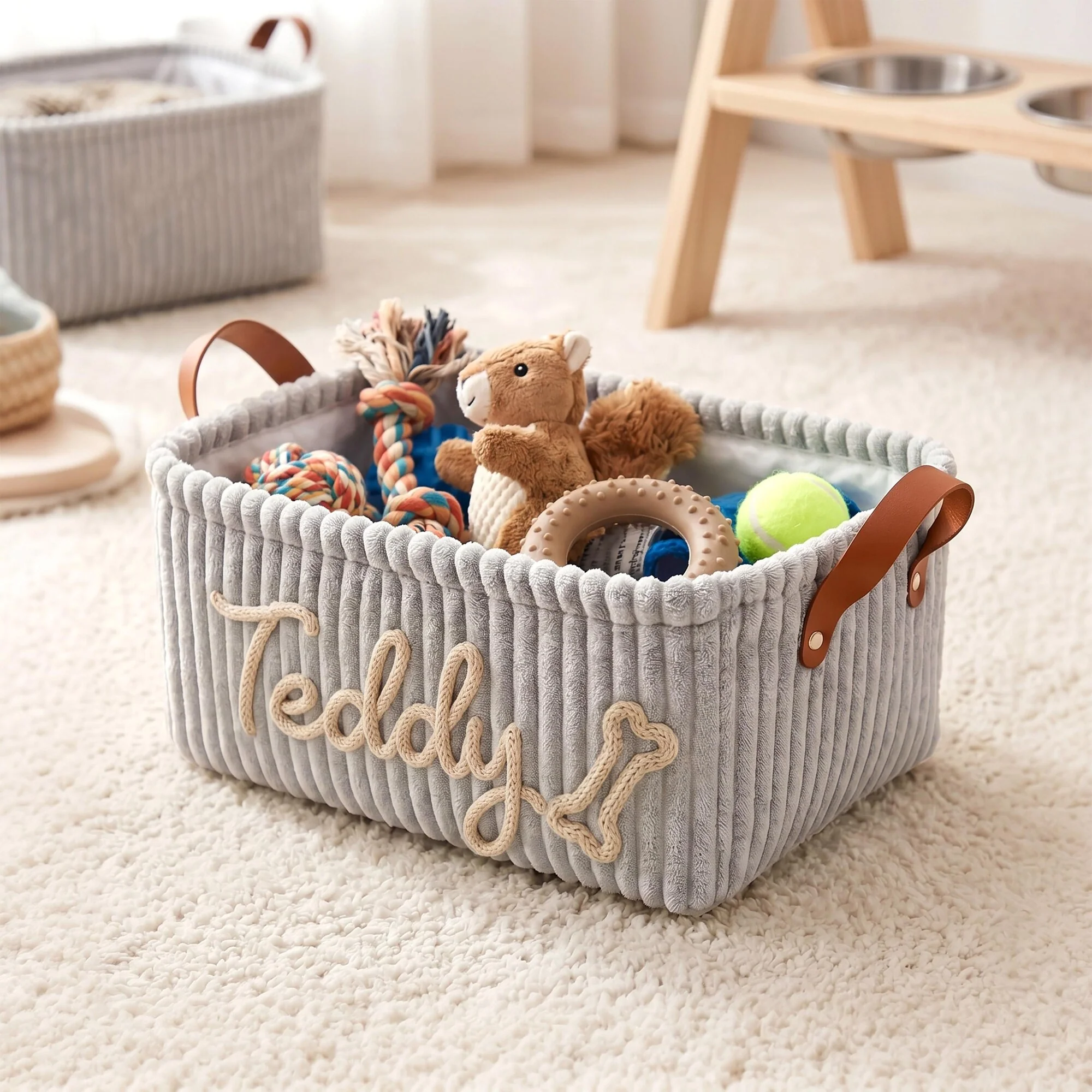 Personalized Dog Cat Pet Rectangle Toy Basket – Corduroy Pet Organizer with Name HA75 921704 - Image 11