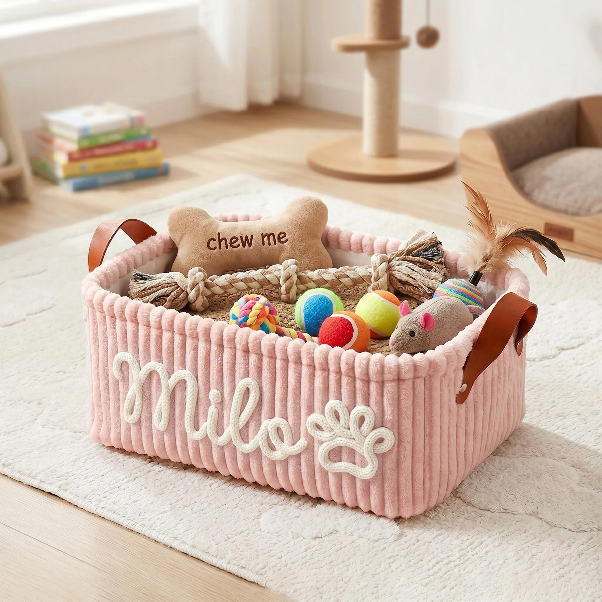 Personalized Dog Cat Pet Rectangle Toy Basket – Corduroy Pet Organizer with Name HA75 921704 - Image 8
