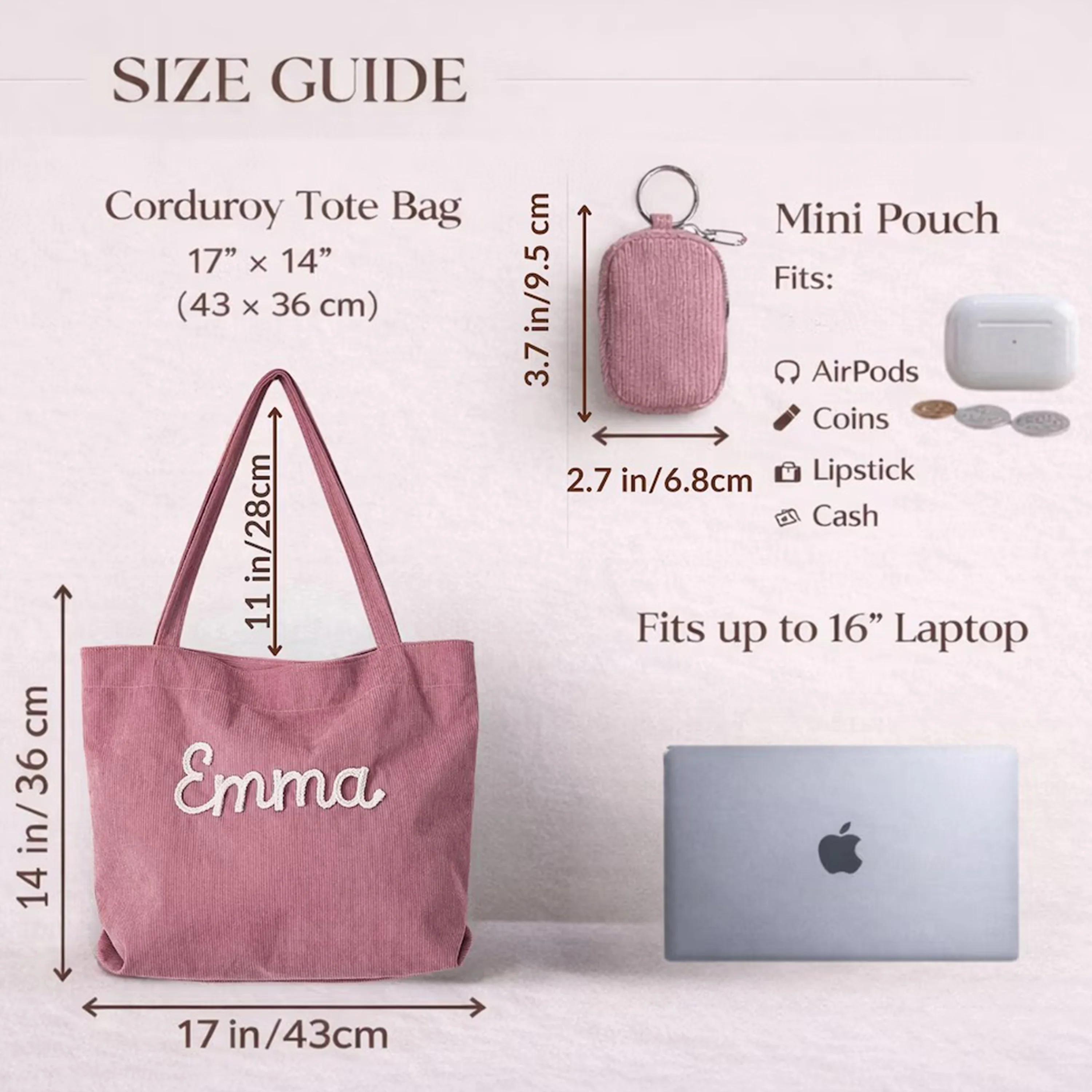 Personalized Embroidered Corduroy Tote - Bridesmaid Gift, Everyday Essential & Weekender HA75 920584 - Image 7