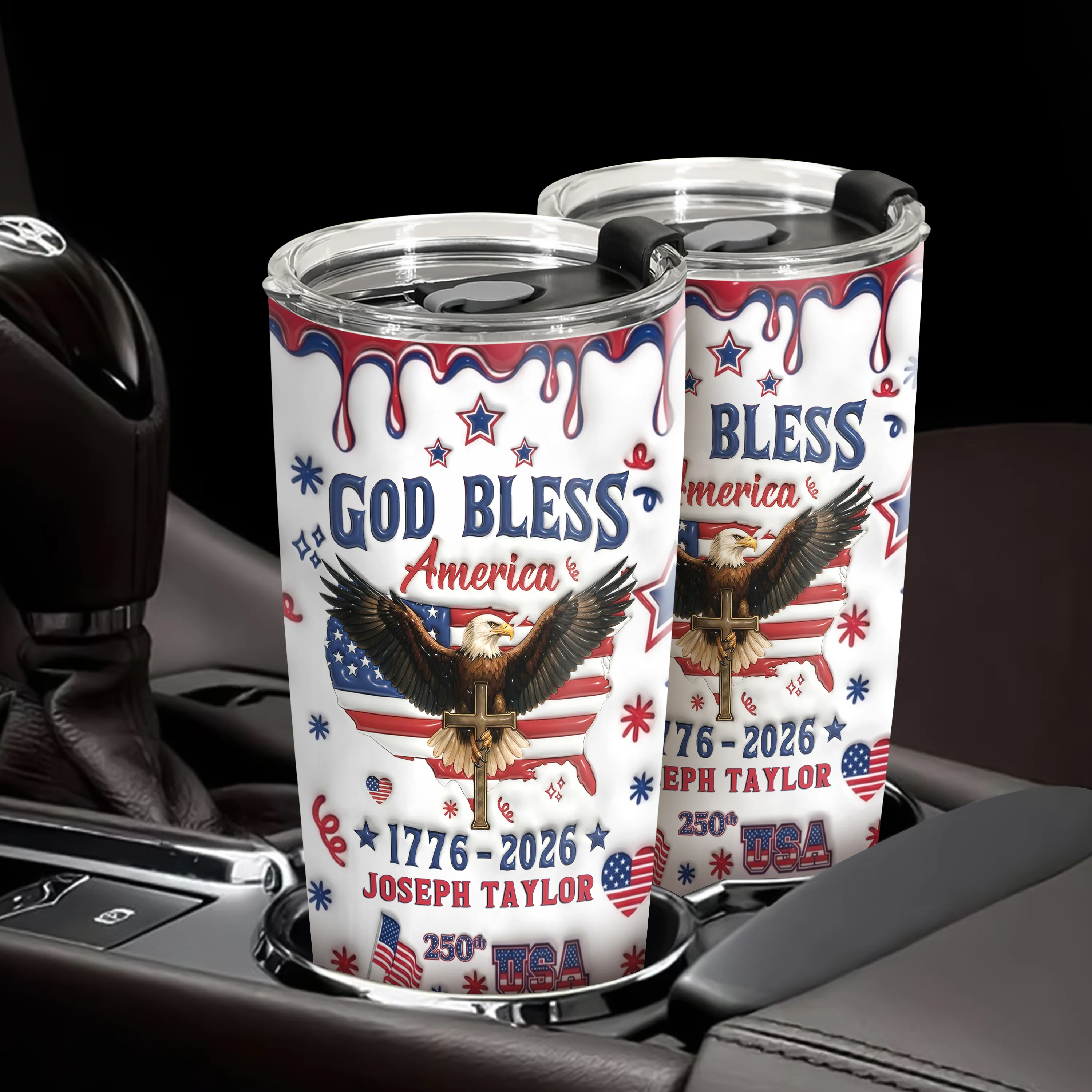 Personalized God Bless America Patriotic 3D Inflated Effect Fat Tumbler HA75 921092 - Image 4