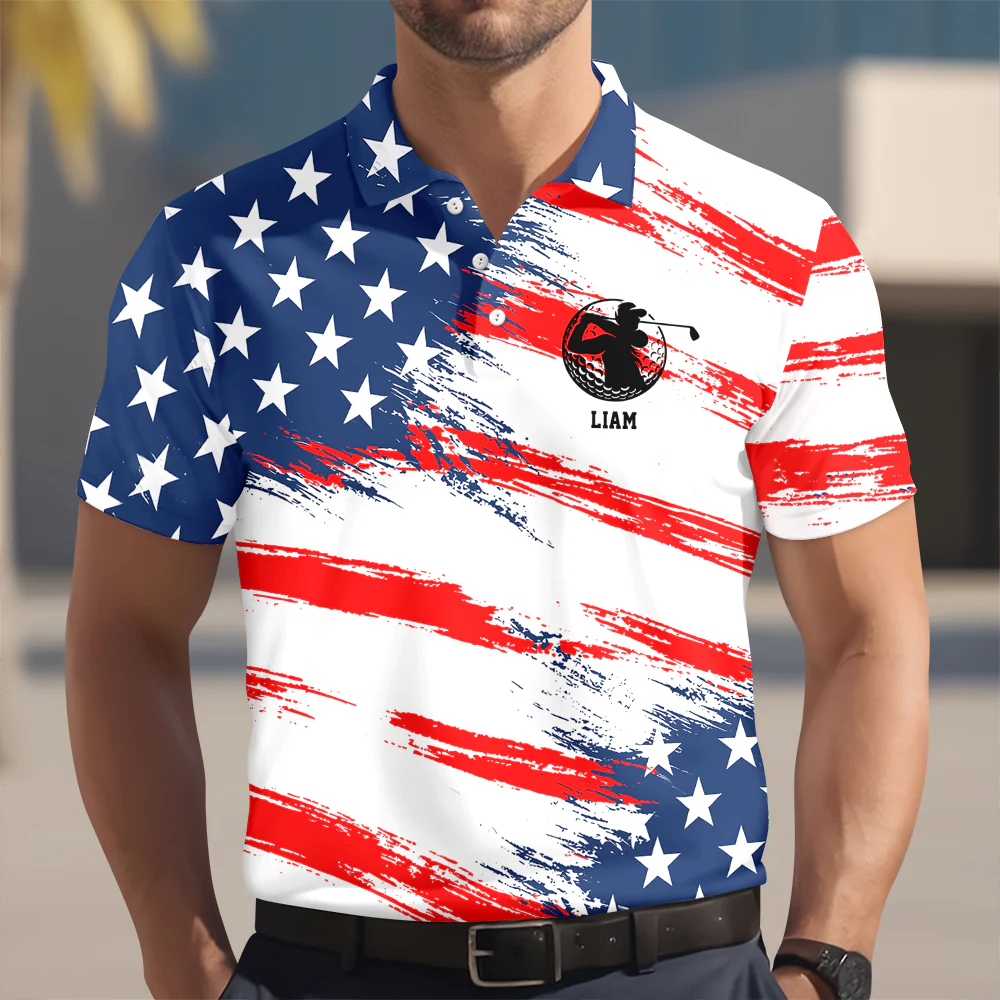 Personalized Golf Ball America Flag Patriotic Polo Shirt Gift For Golfer, Golf Lovers HA75 898708 - Image 5