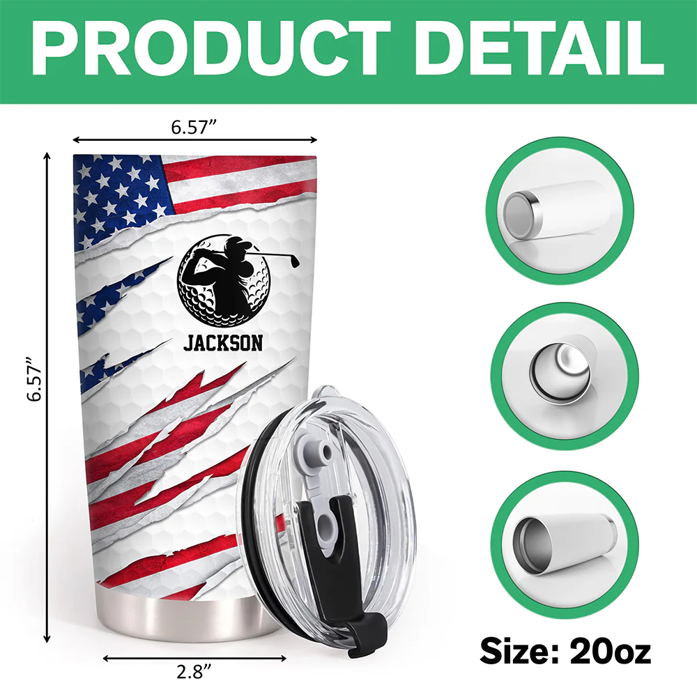 Personalized Golf Ball Pattern America Flag Fat Tumbler Gift For Golfer, Golf Lovers HA75 921040 - Image 7