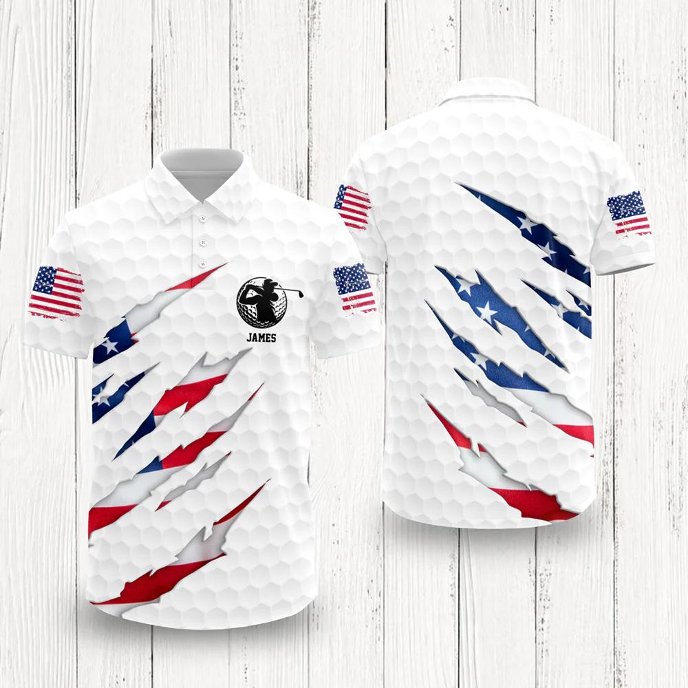 Personalized Golf Ball Pattern America Flag Polo Shirt Gift For Golfer, Golf Lovers HA75 898576 - Image 4