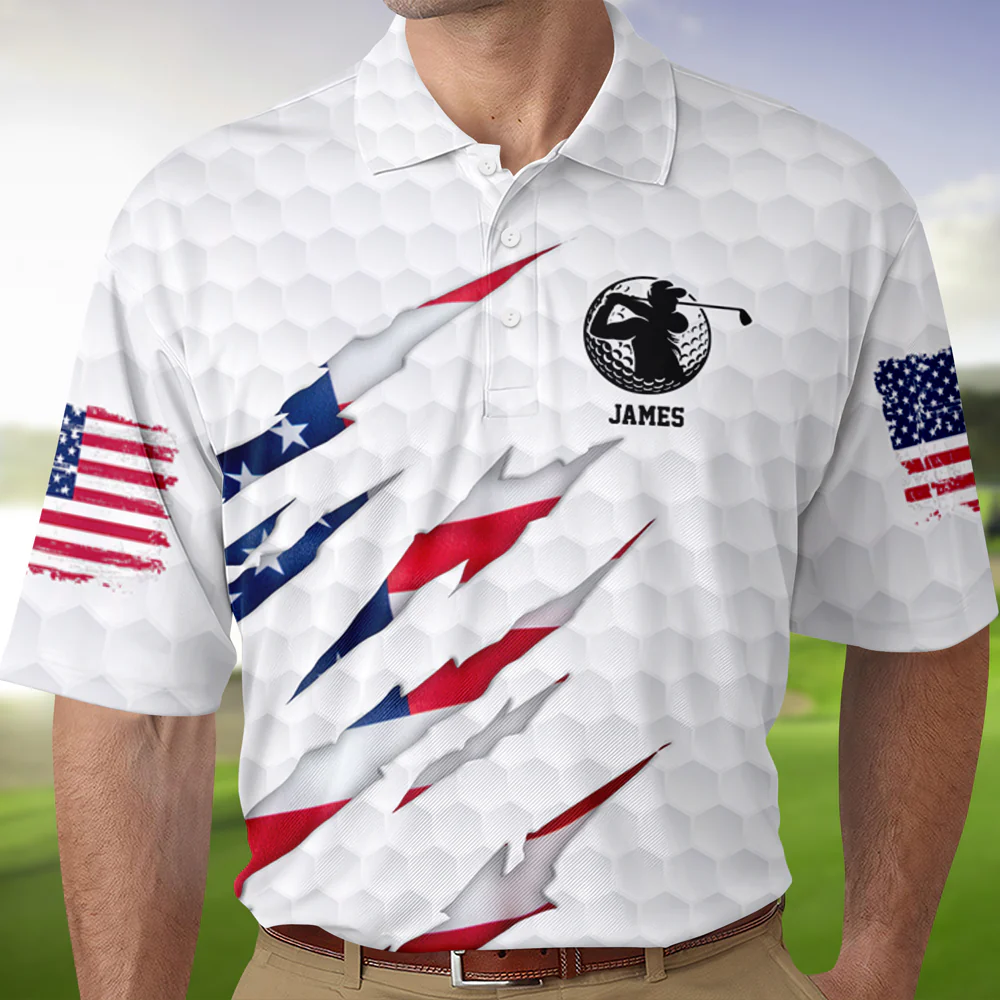 Personalized Golf Ball Pattern America Flag Polo Shirt Gift For Golfer, Golf Lovers HA75 898576 - Image 6