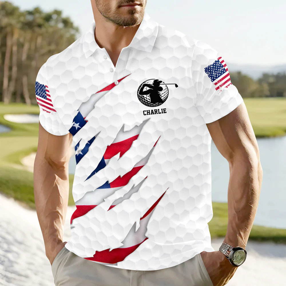 Personalized Golf Ball Pattern America Flag Polo Shirt Gift For Golfer, Golf Lovers HA75 898576 - Image 7