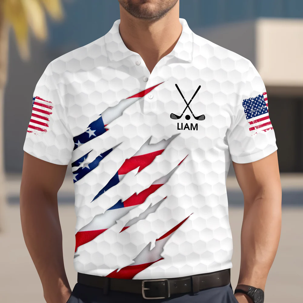 Personalized Golf Ball Pattern America Flag Polo Shirt Gift For Golfer, Golf Lovers HA75 898678 - Image 3