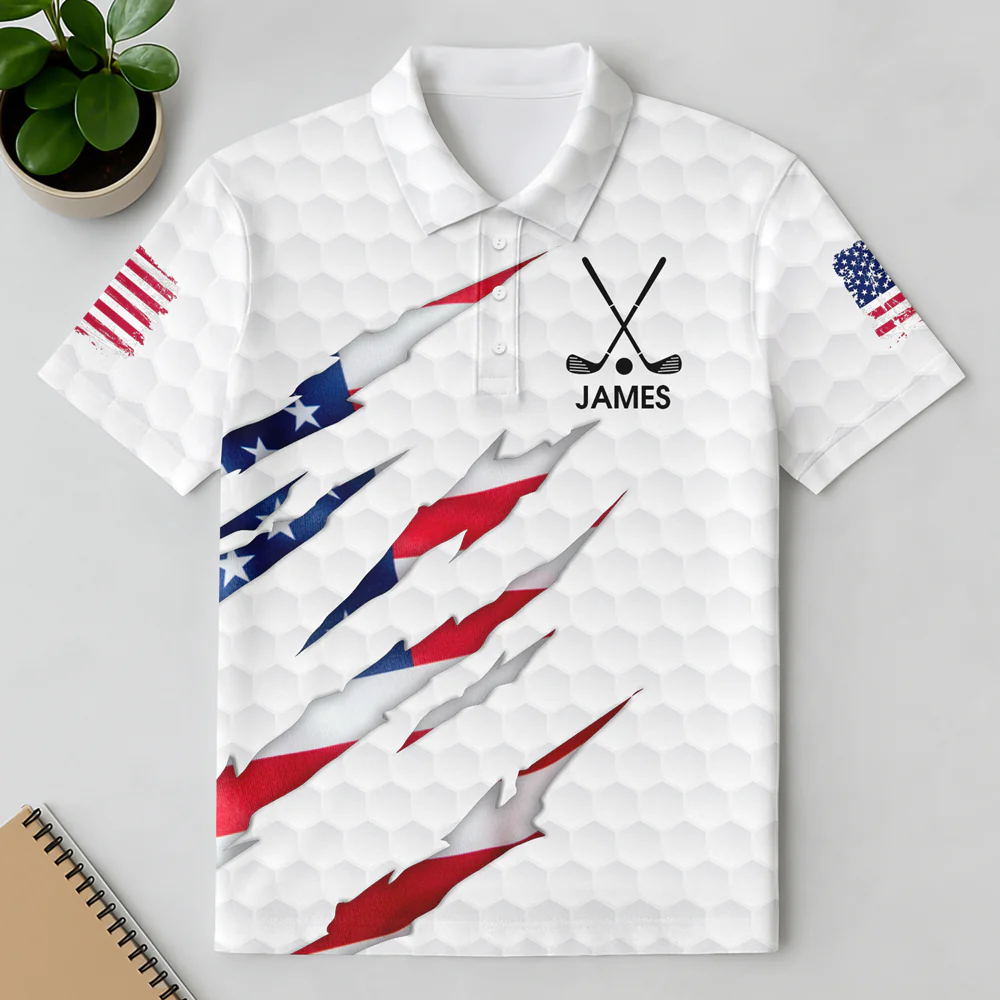 Personalized Golf Ball Pattern America Flag Polo Shirt Gift For Golfer, Golf Lovers HA75 898678 - Image 4
