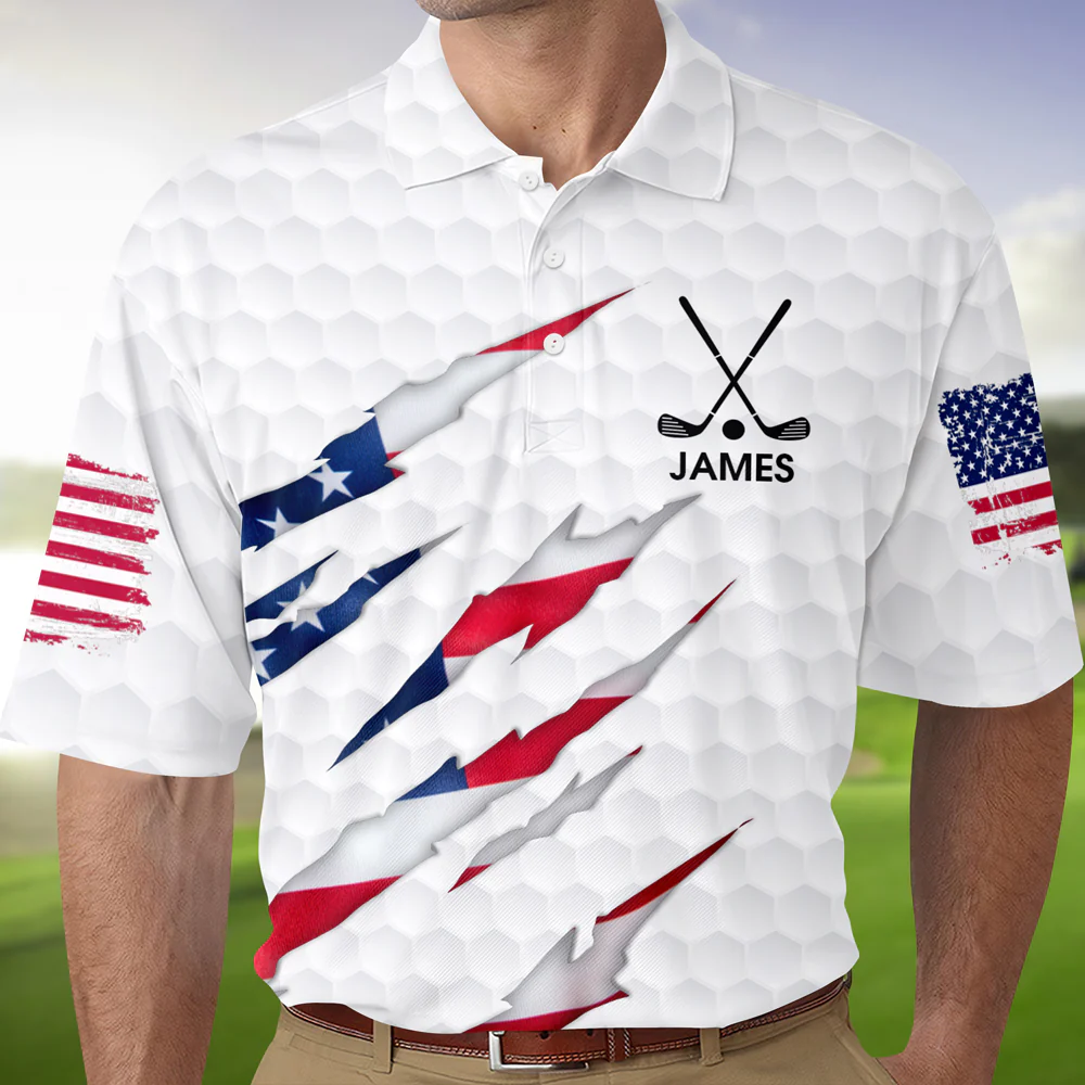 Personalized Golf Ball Pattern America Flag Polo Shirt Gift For Golfer, Golf Lovers HA75 898678 - Image 5