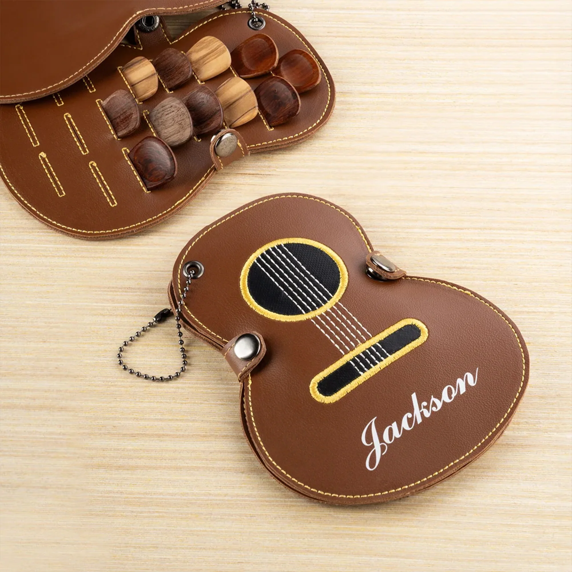 Personalized Guitar-Shaped PU Leather Guitar Picks Storage Case And Key Ring Gift for Guitar Player HA75 898500 - Image 4