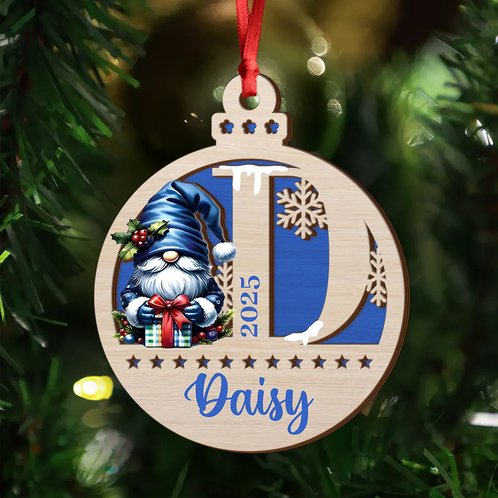 Personalized Letter Name Gnomes Christmas 2 Layer Wooden Ornament HA75 898300 - Image 2