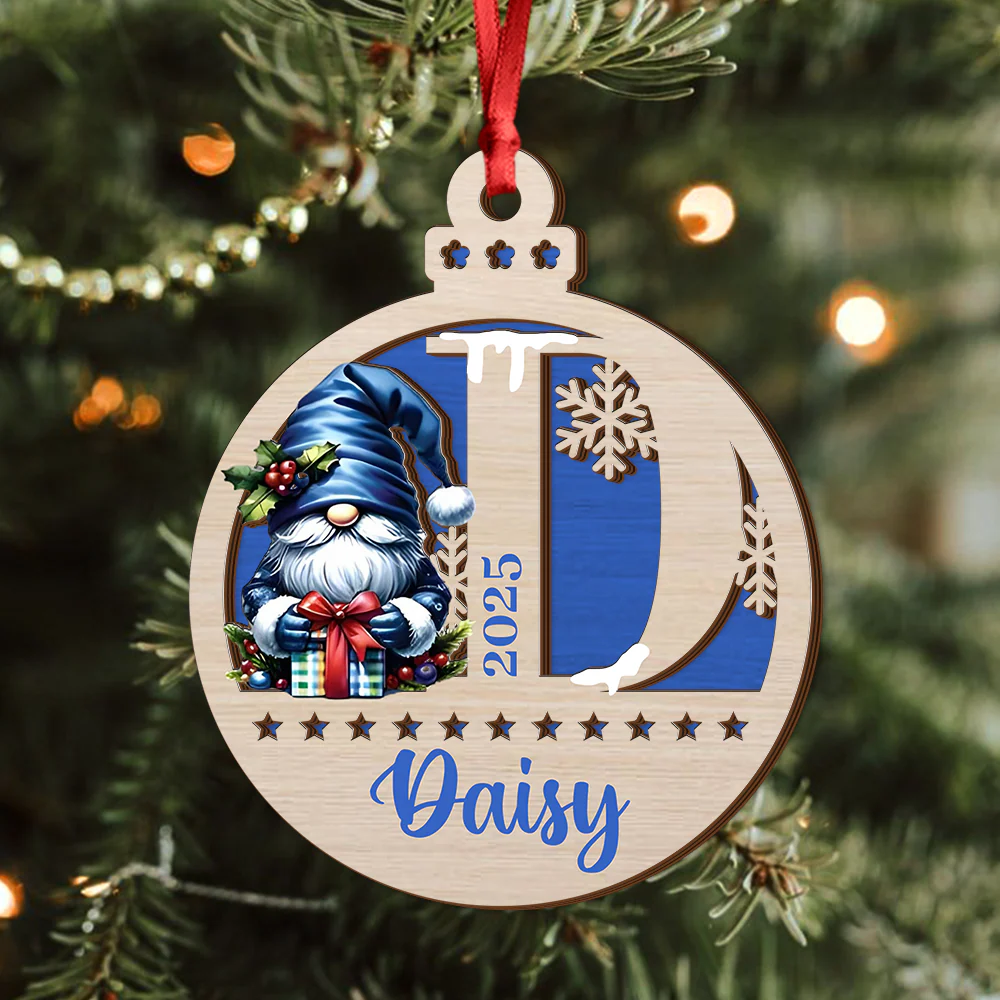 Personalized Letter Name Gnomes Christmas 2 Layer Wooden Ornament HA75 898300 - Image 5