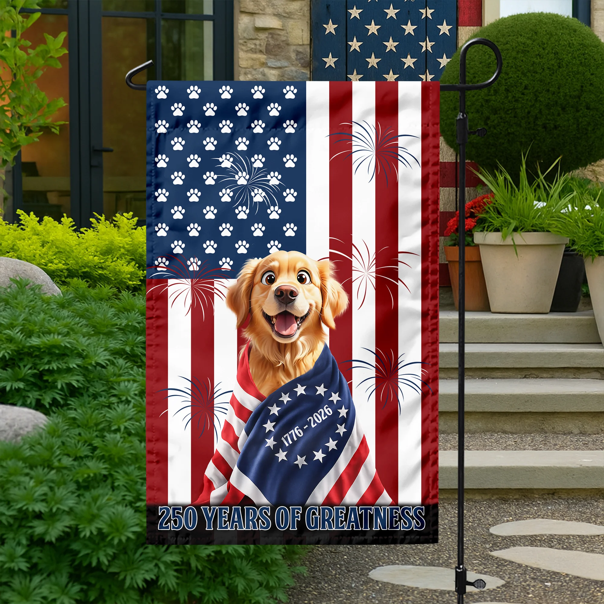 Personalized My Dog Loves USA 250 Patriotic Garden Flag HA75 920214