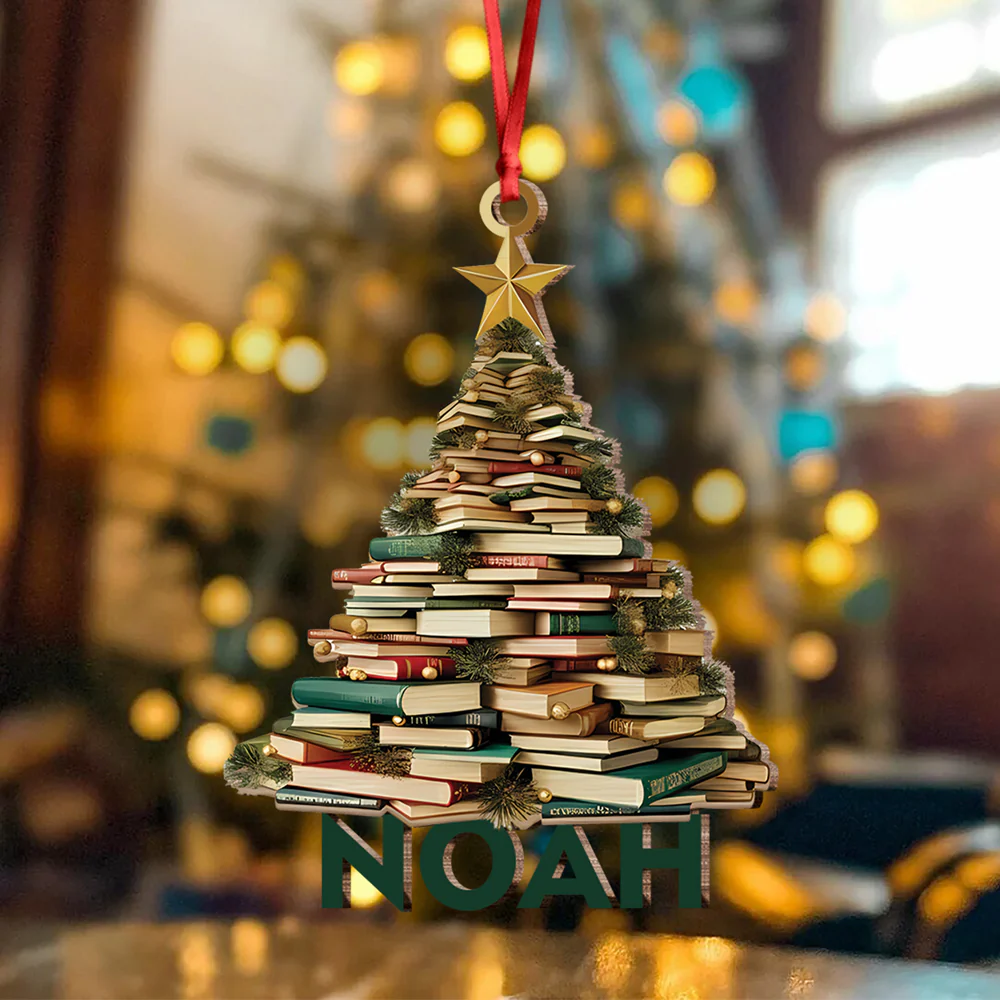 Personalized Name Book Christmas Tree Wood Ornament Book Lover Gift HA75 897492 - Image 7