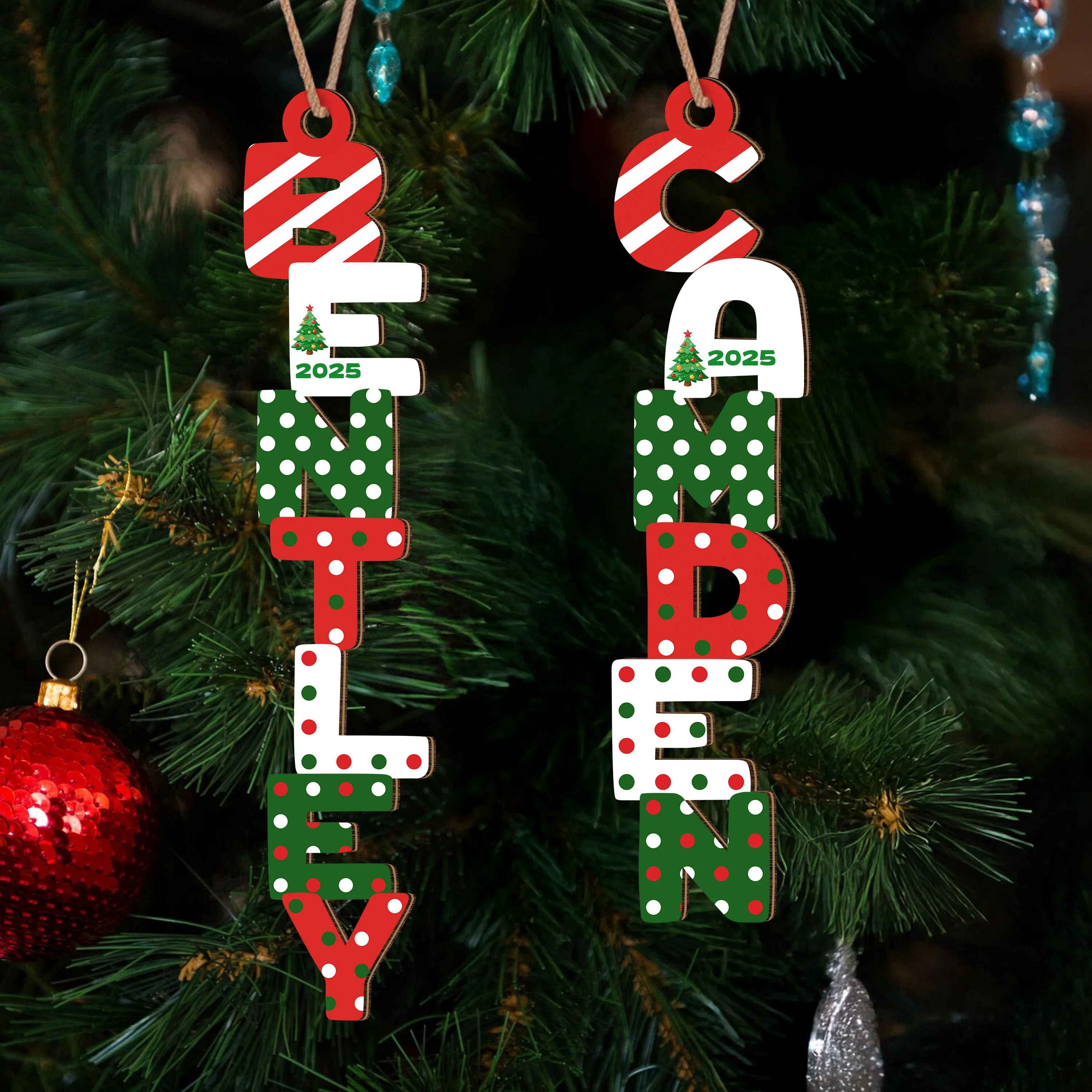 Personalized Name Letter Christmas Wood Ornament Family Gift HA75 897850 - Image 2