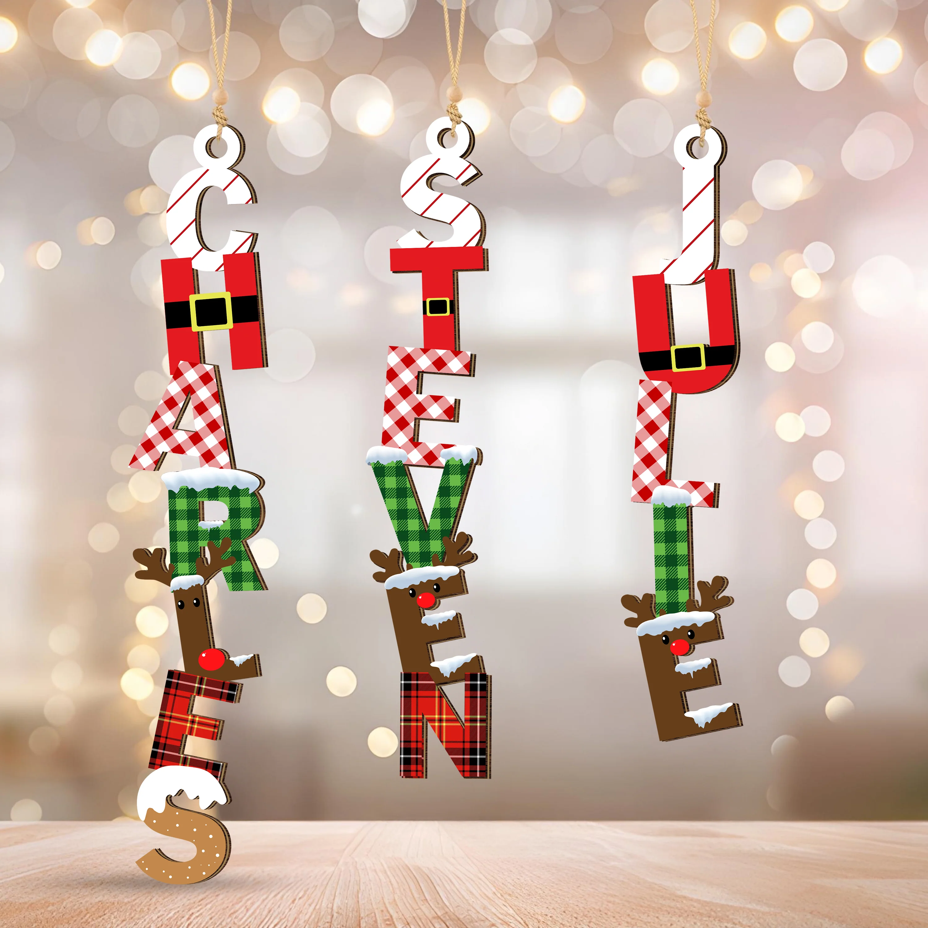 Personalized Name Letter Christmas Wood Ornament Family Gift HA75 897852 - Image 3