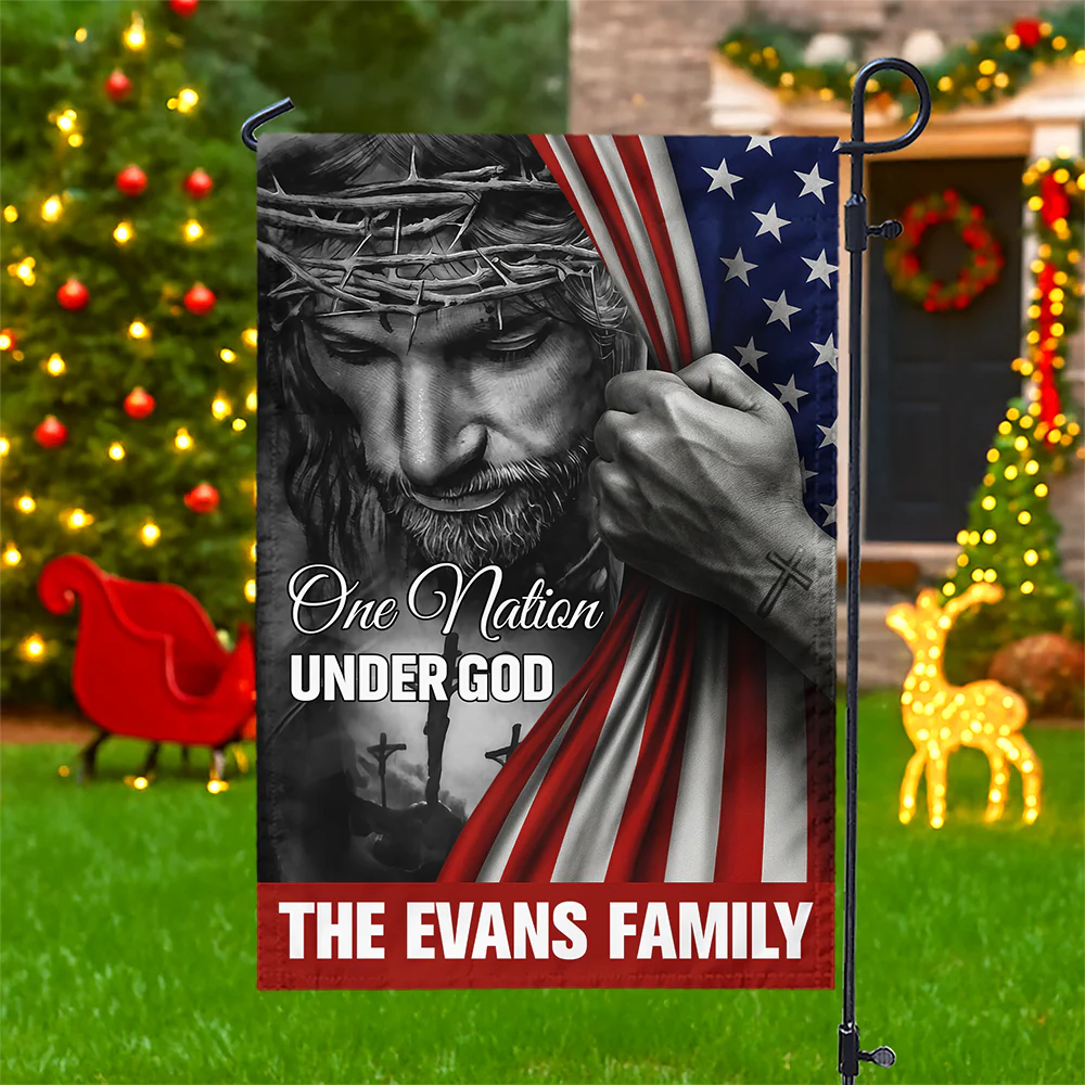 Personalized One Nation Under God Flag - American Christian Jesus Garden Flag HA75 897442 - Image 2