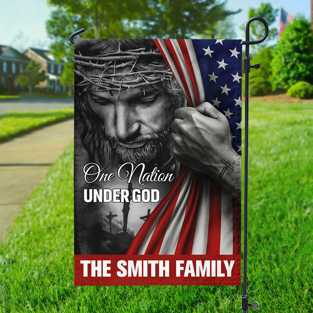 Personalized One Nation Under God Flag - American Christian Jesus Garden Flag HA75 897442 - Image 3