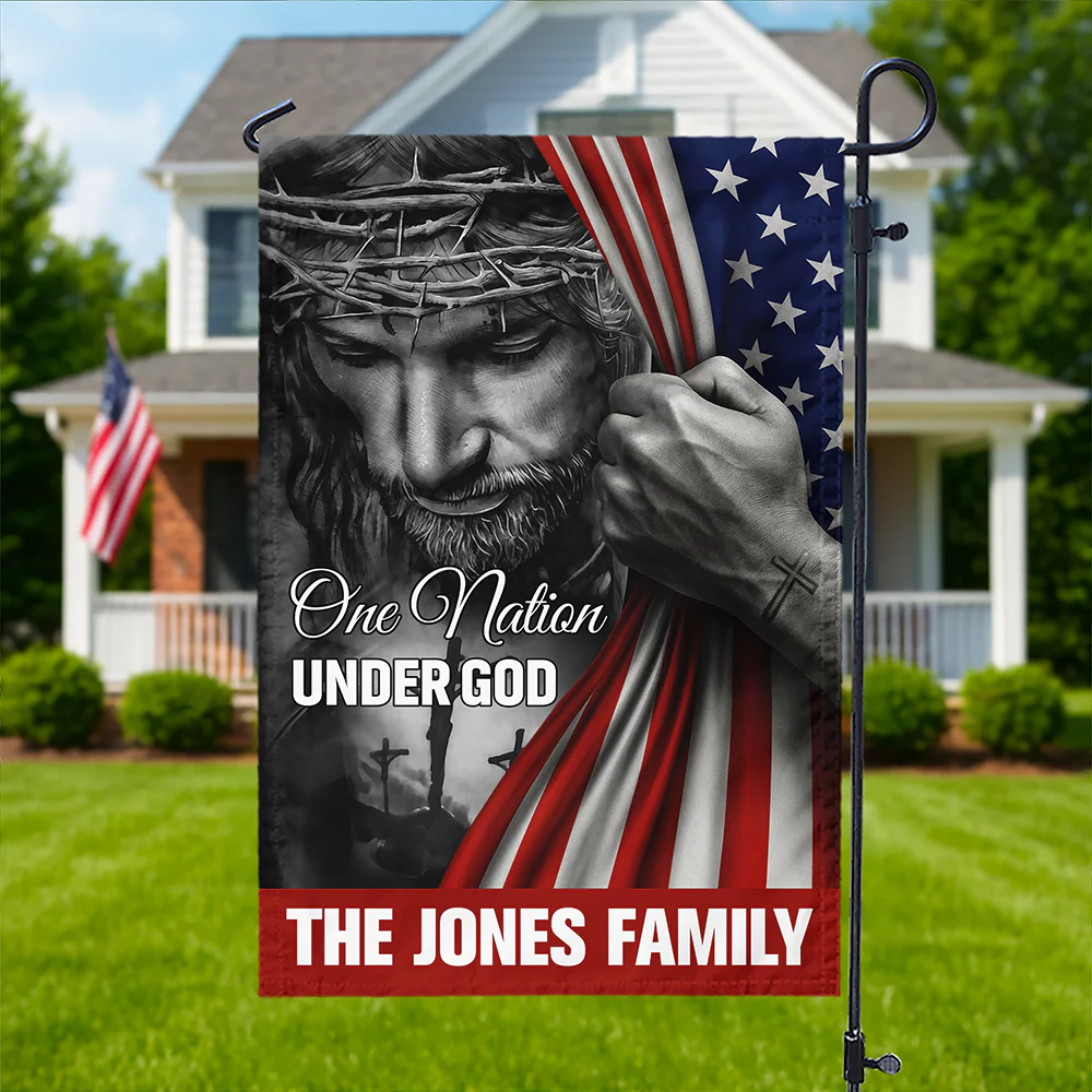Personalized One Nation Under God Flag - American Christian Jesus Garden Flag HA75 897442 - Image 4