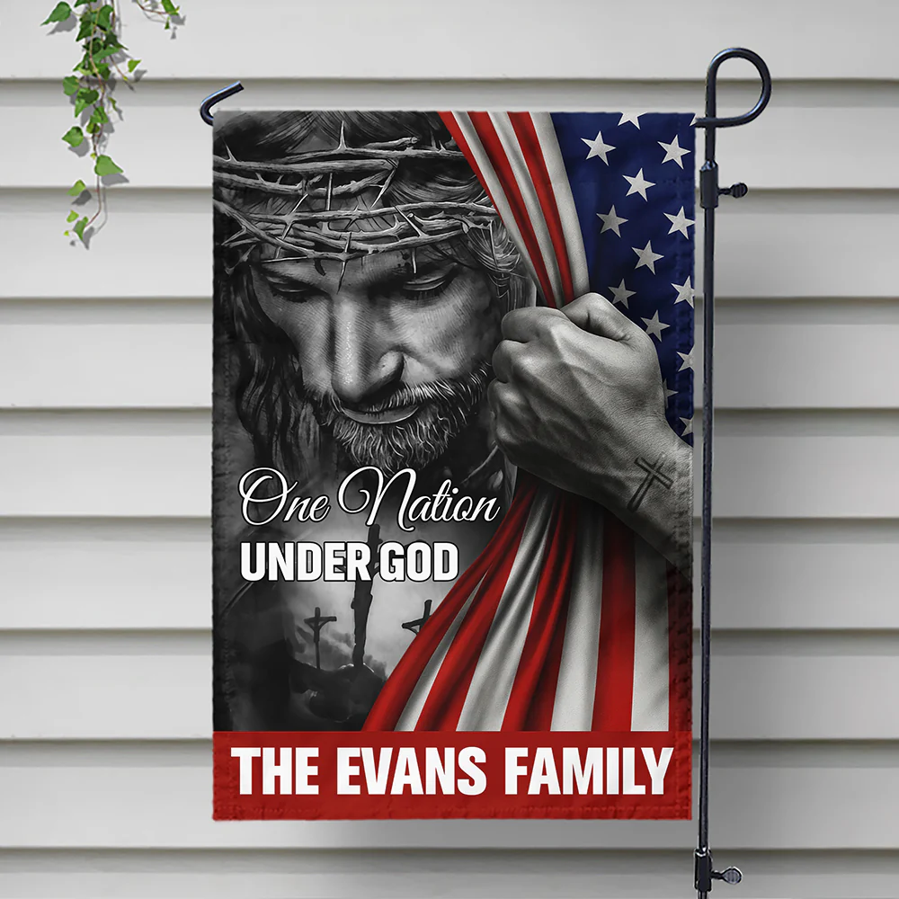 Personalized One Nation Under God Flag - American Christian Jesus Garden Flag HA75 897442 - Image 5