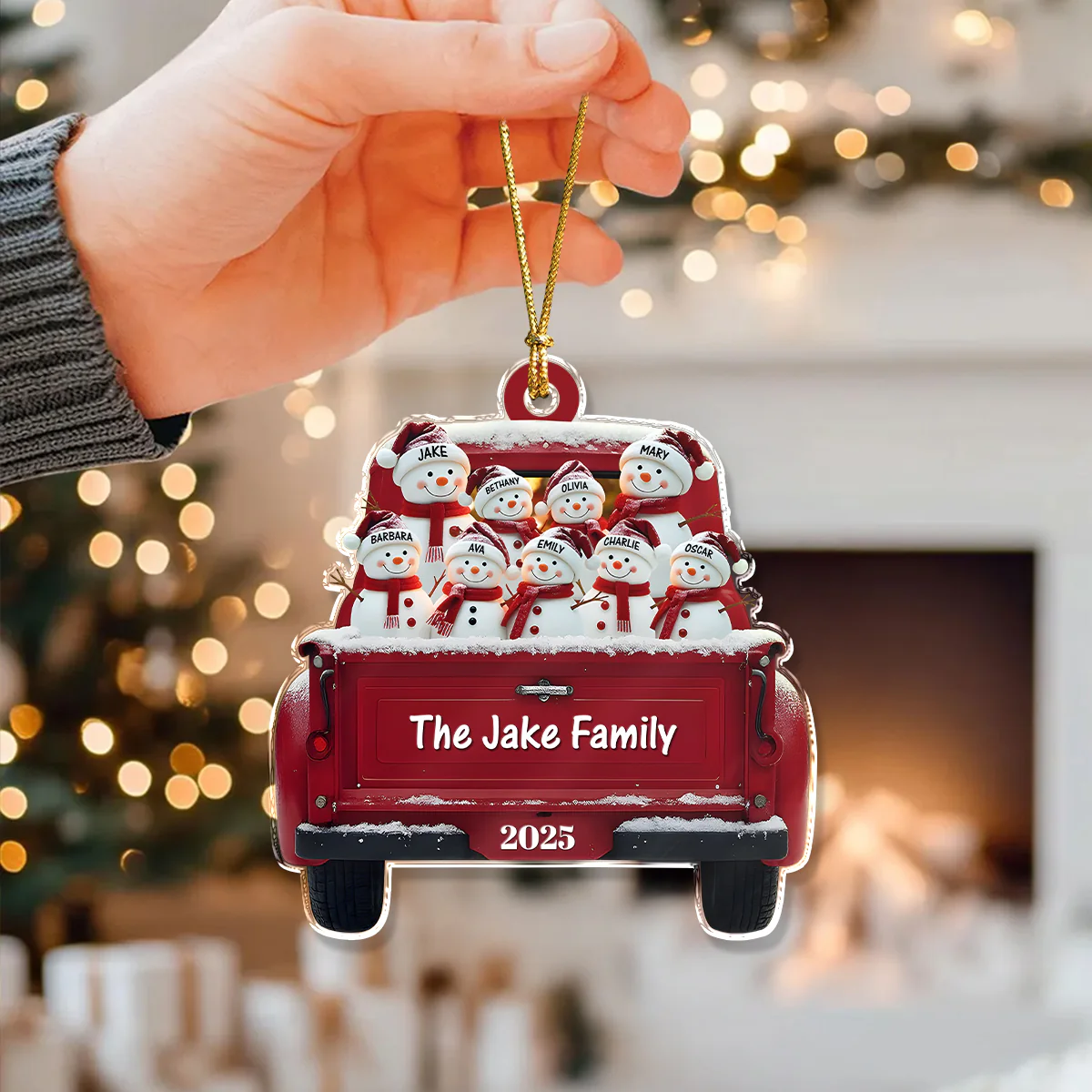 Personalized Snowman Family Red Truck Christmas Acrylic Ornament HA75 897246 - Image 3