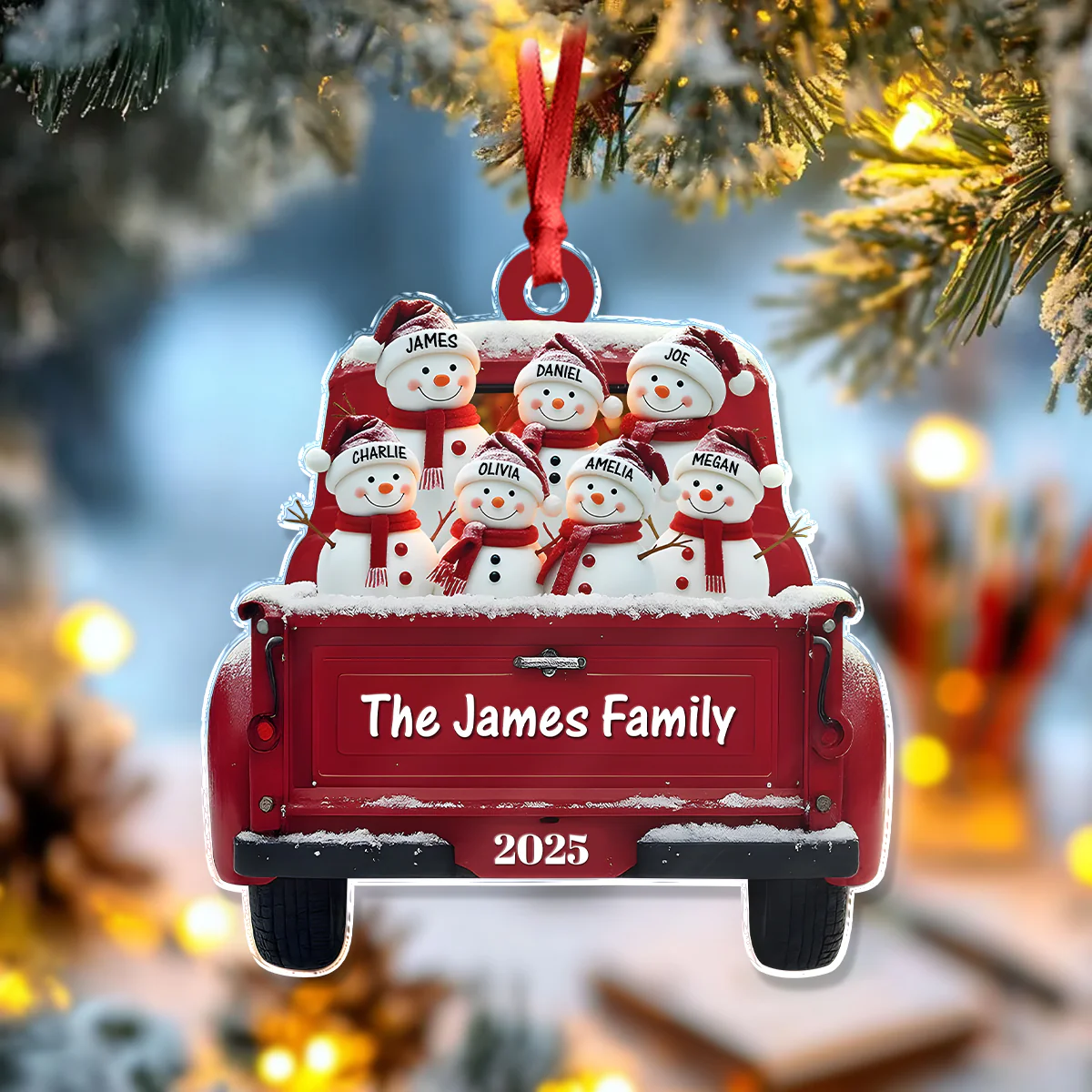 Personalized Snowman Family Red Truck Christmas Acrylic Ornament HA75 897246 - Image 4