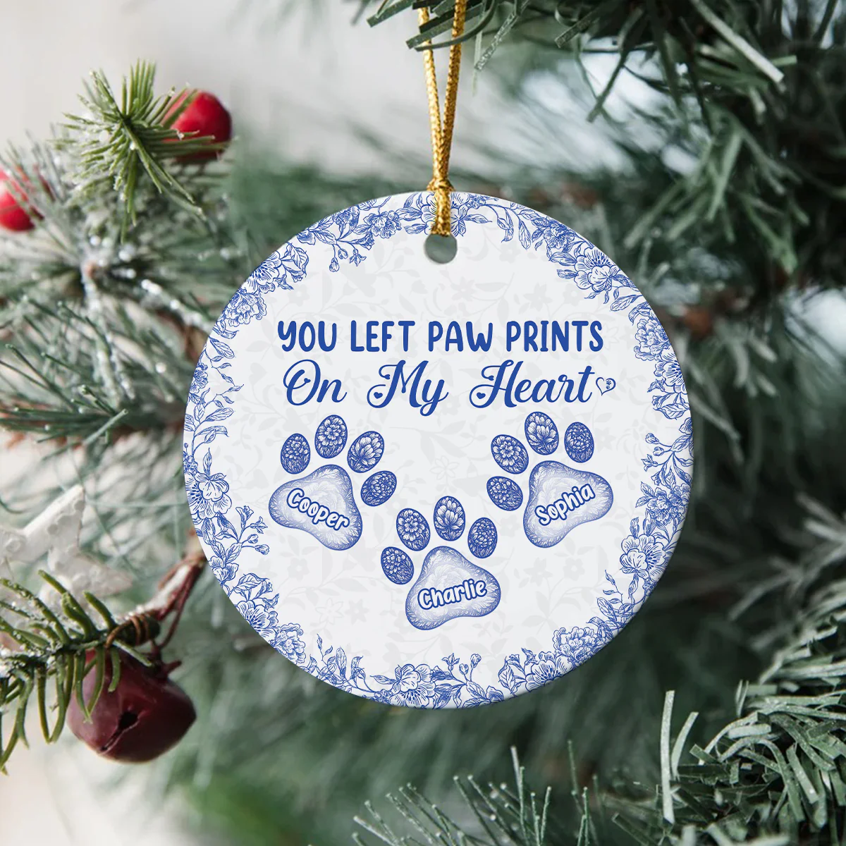 Personalized You Left Paw Prints On My Heart Toile De Jouy Style For Dog Lover Ceramic Ornament HA75 897154 - Image 2