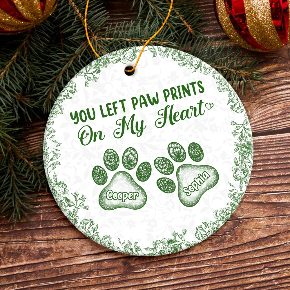 Personalized You Left Paw Prints On My Heart Toile De Jouy Style For Dog Lover Ceramic Ornament HA75 897154 - Image 3
