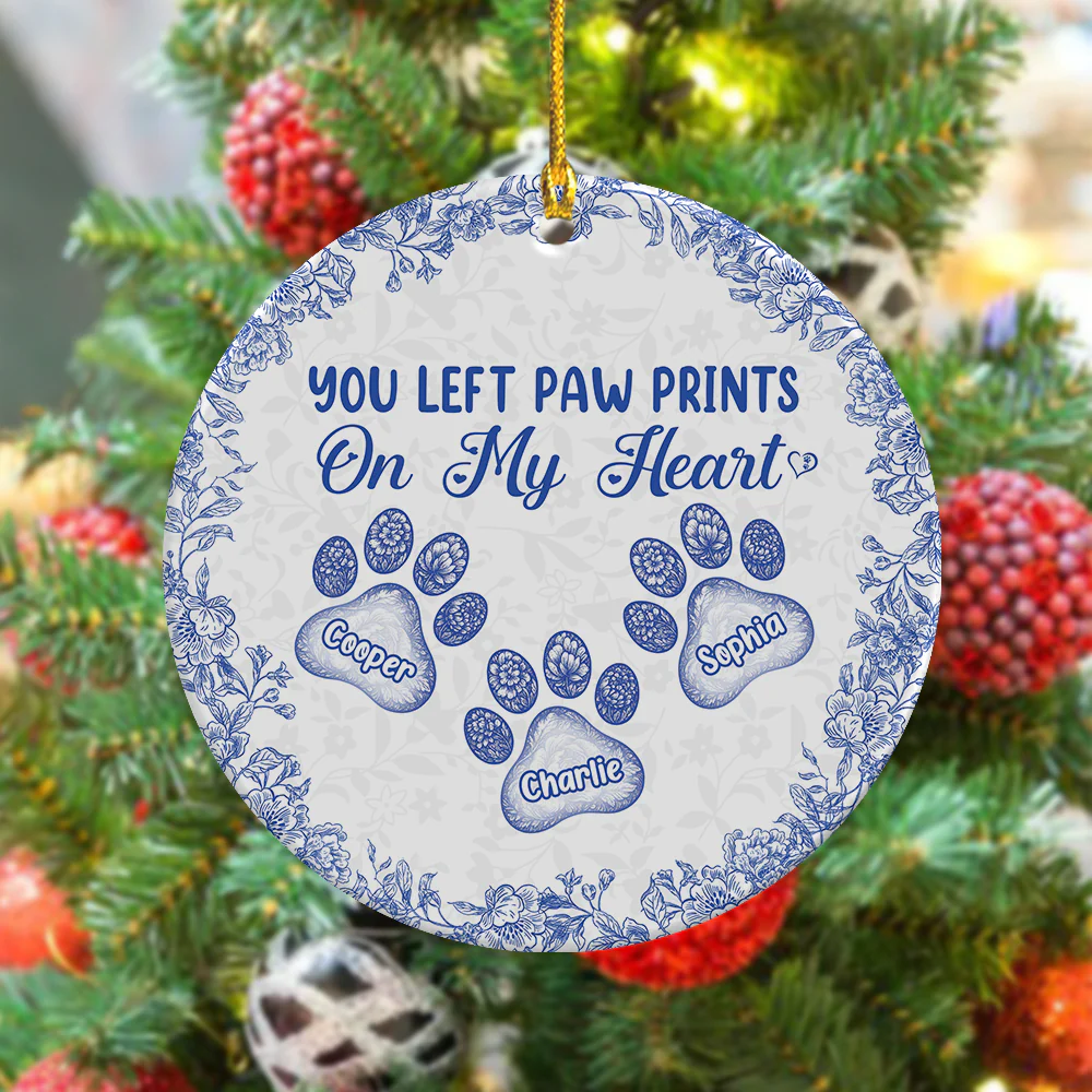 Personalized You Left Paw Prints On My Heart Toile De Jouy Style For Dog Lover Ceramic Ornament HA75 897154 - Image 5