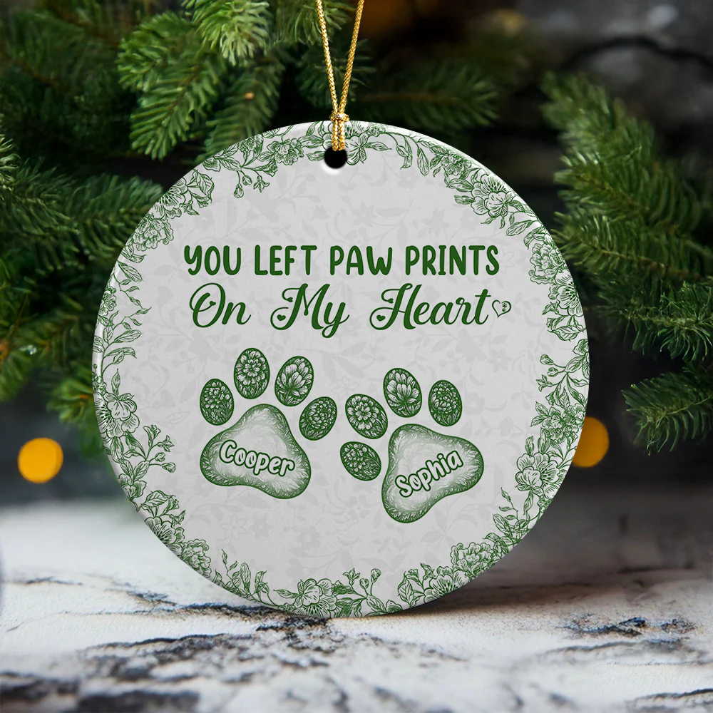 Personalized You Left Paw Prints On My Heart Toile De Jouy Style For Dog Lover Ceramic Ornament HA75 897154 - Image 7
