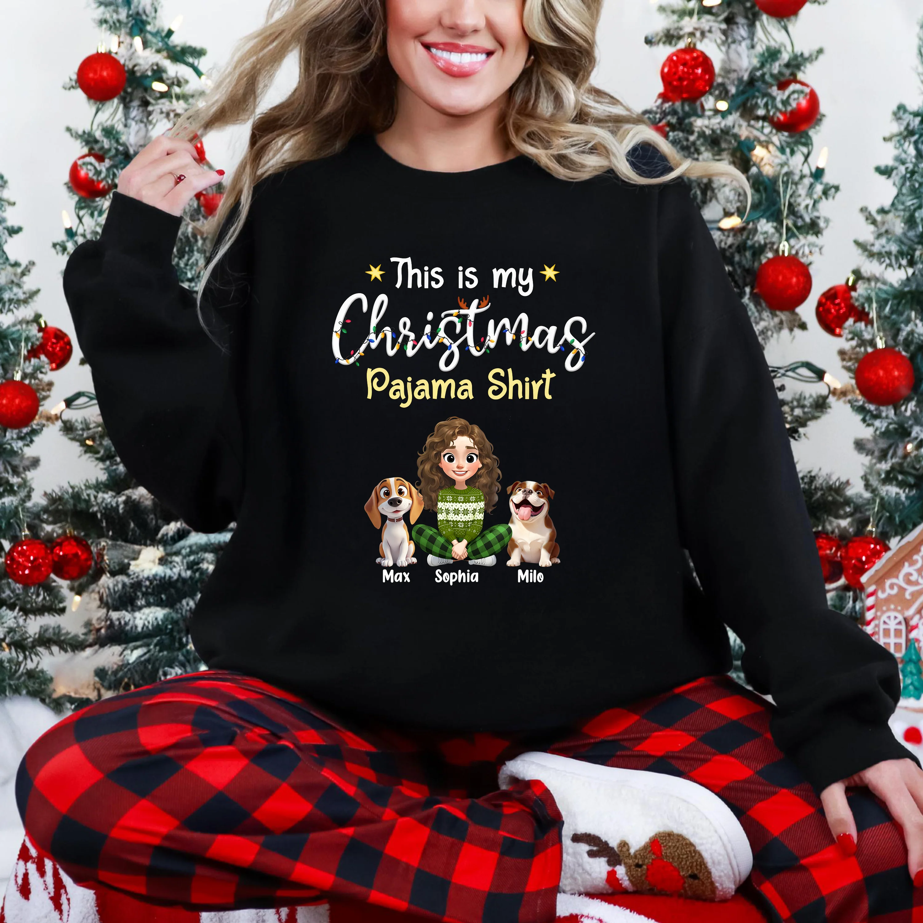 This is My Christmas Pajamas Shirt Personalized Dog Dark Shirt HA75 898184 - Image 2
