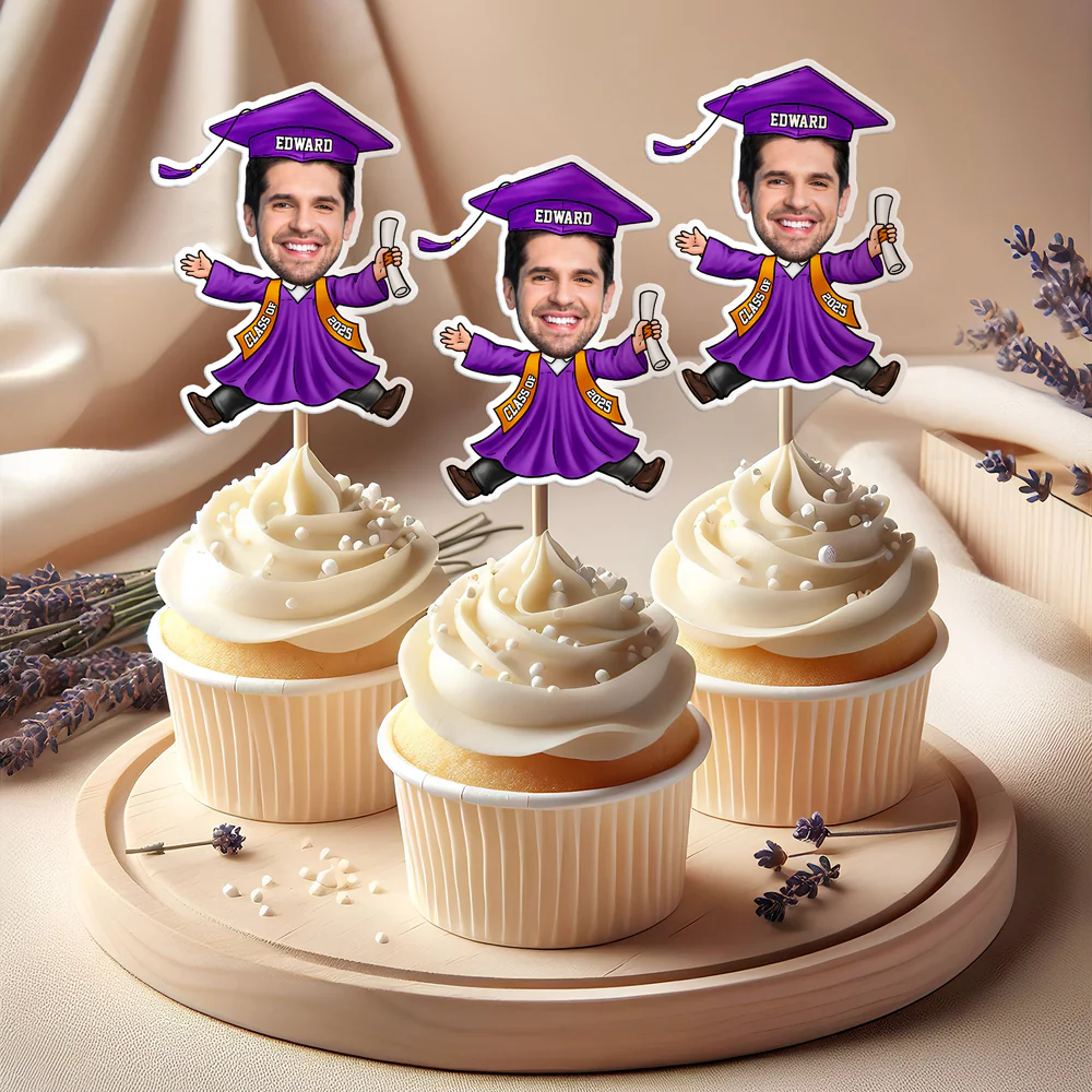 Topper personalizados para cupcakes con caras divertidas – Promoción 2025 – Decoración de graduación HA75 892156