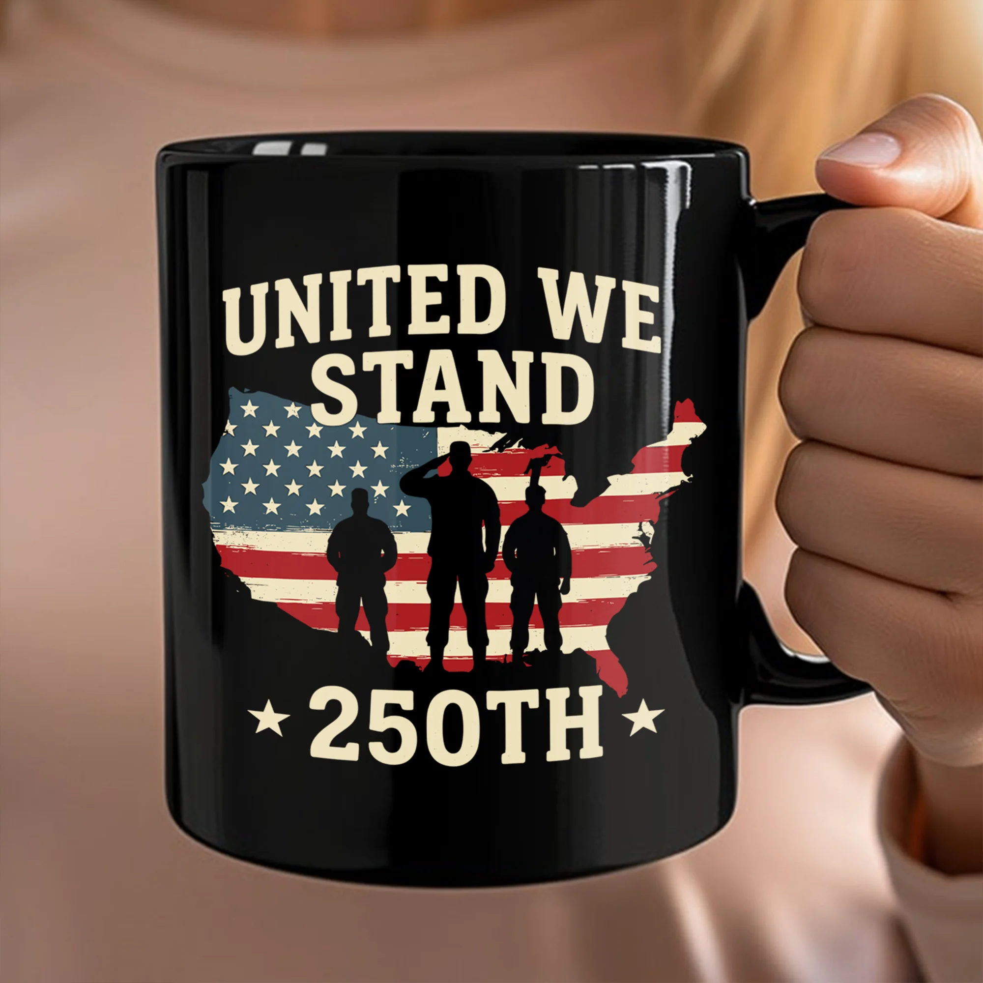 United We Stand 250th Anniversary USA Veteran Black Mug HA75 897306 - Image 5