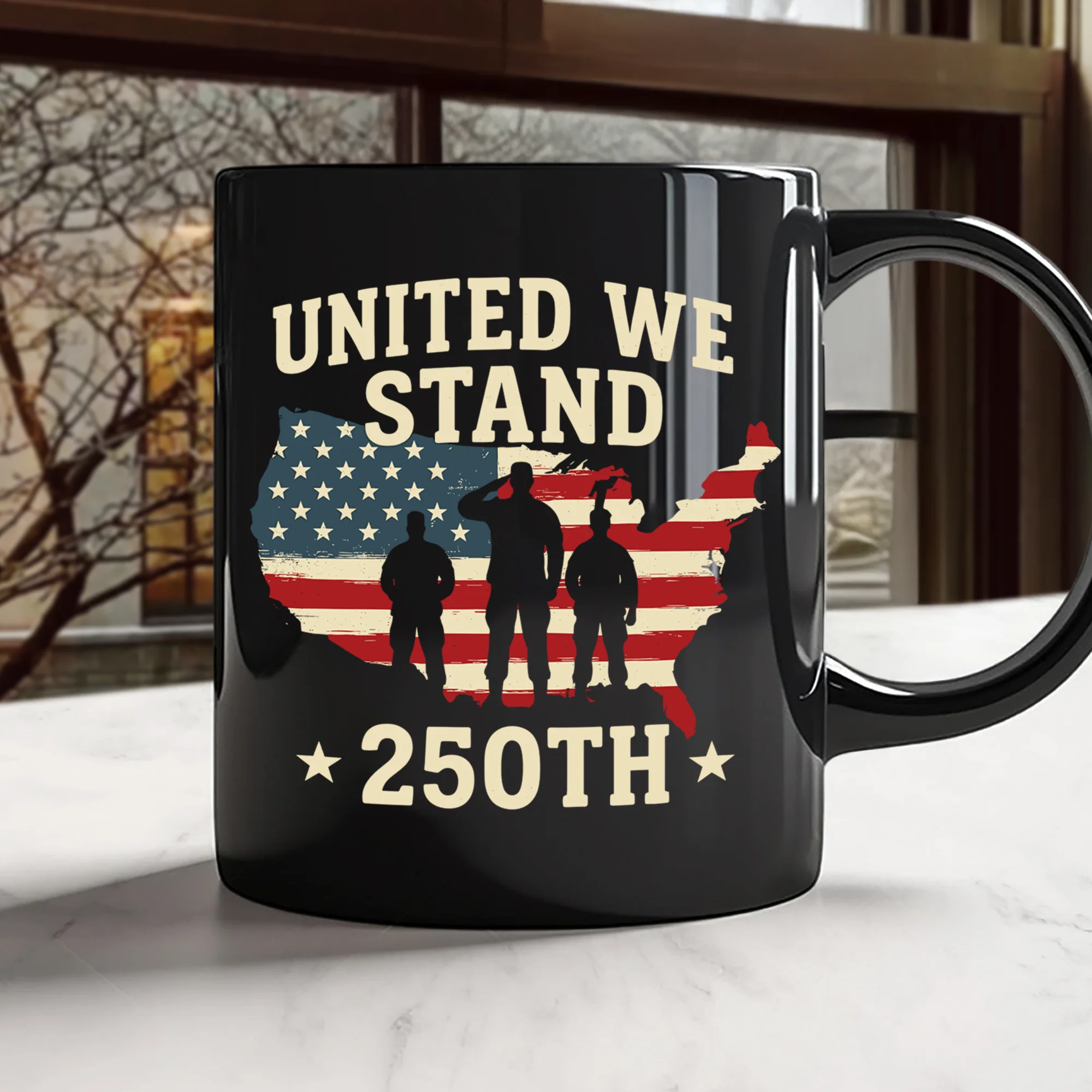 United We Stand 250th Anniversary USA Veteran Black Mug HA75 897306 - Image 7