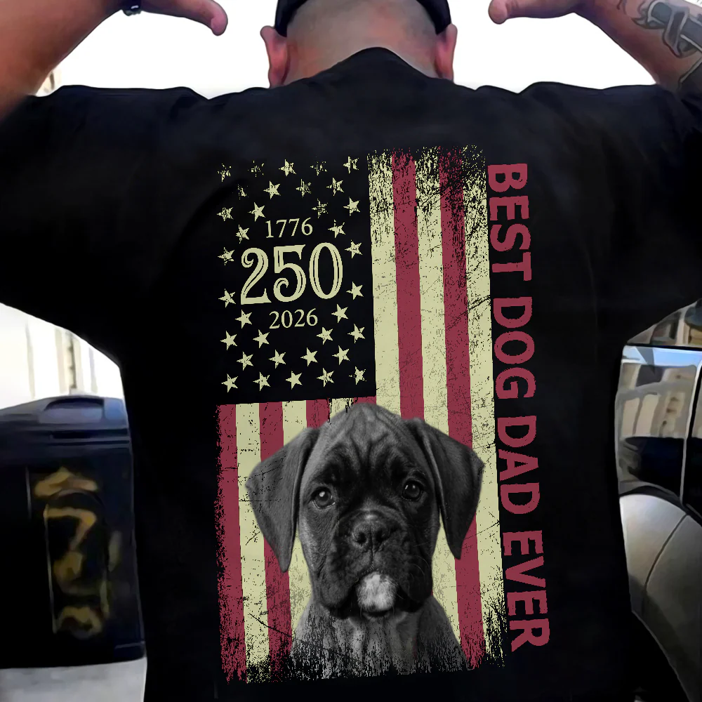 Upload Photo Best Dog Dad Ever, Best Cat Dad Ever Dog Cat Shirt, US Flag Back Shirt HA75 921406 - Image 3