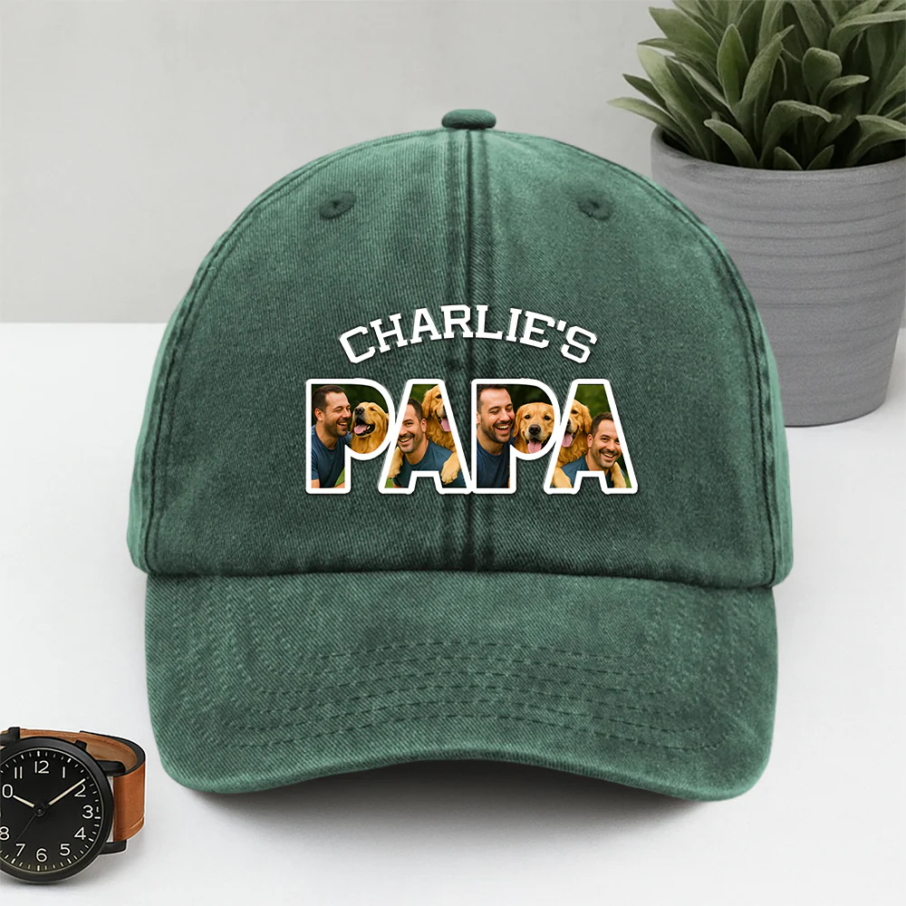 Upload Photo Dog, Cat & Dad - Dog, Cat's Dad Washed Denim Baseball Cap HA75 892510 - Image 3