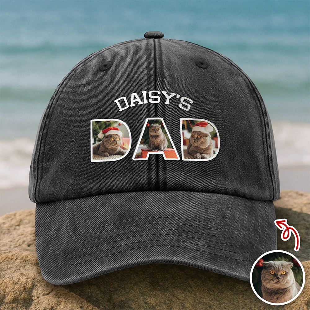 Upload Photo Dog, Cat & Dad - Dog, Cat's Dad Washed Denim Baseball Cap HA75 892948 - Image 10